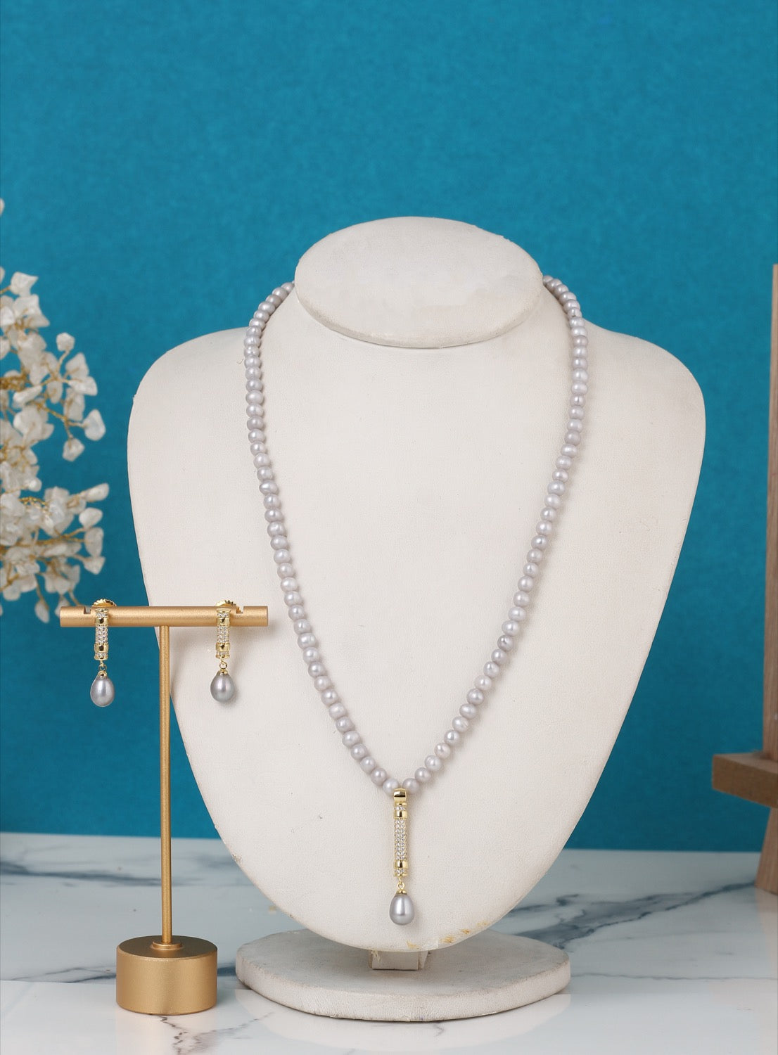 Authentic Natural Freshwater Single String Real Pearl Necklace Set With Certificate(D.No ADPRLS3148)