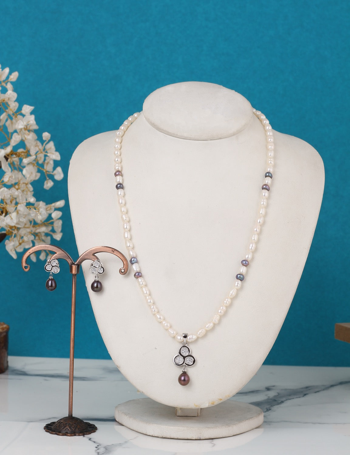 Authentic Natural Freshwater Single String Real Pearl Necklace Set With Certificate(D.No ADPRLS3149)