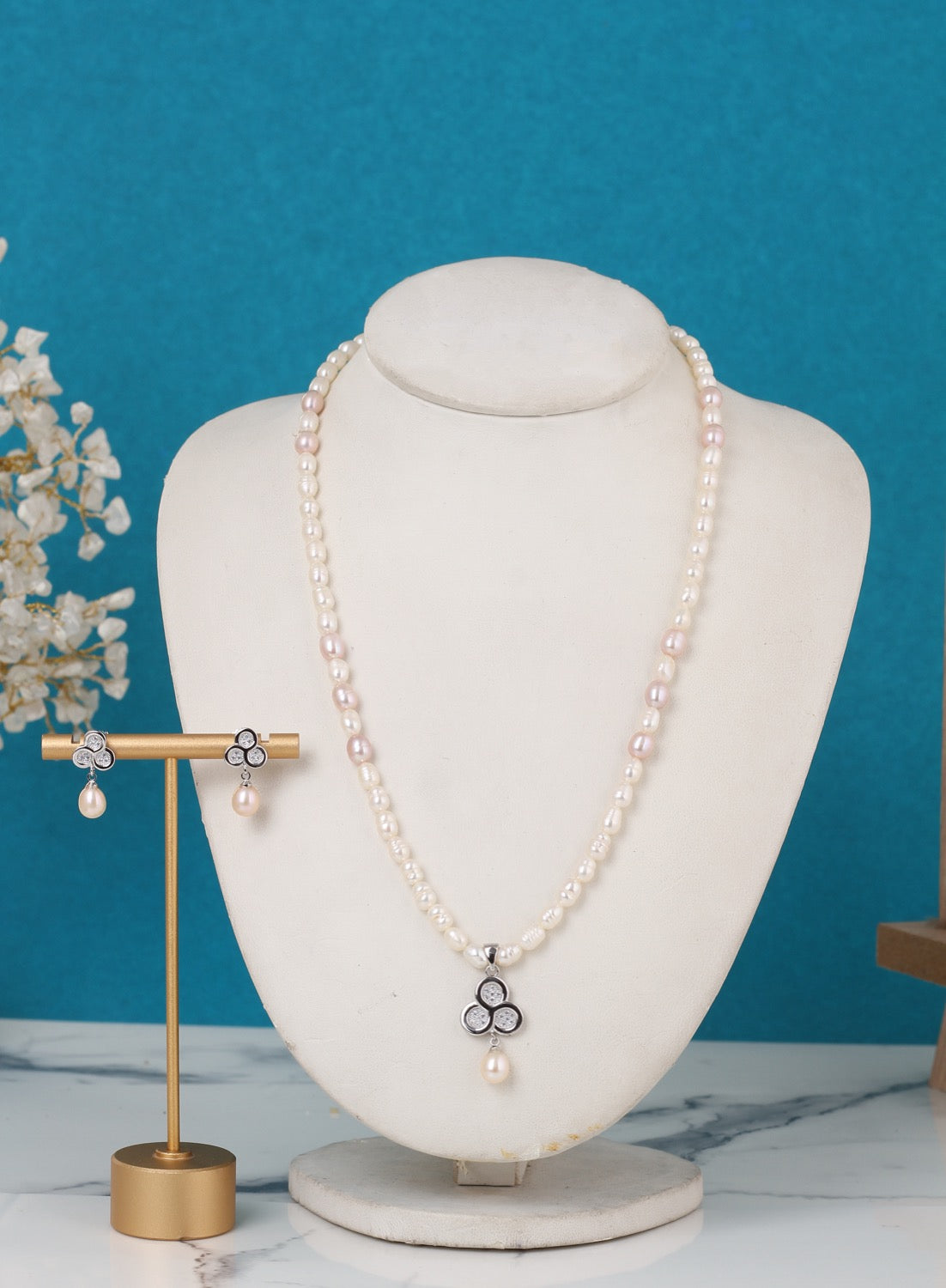 Authentic Natural Freshwater Single String Real Pearl Necklace Set With Certificate(D.No ADPRLS3150)