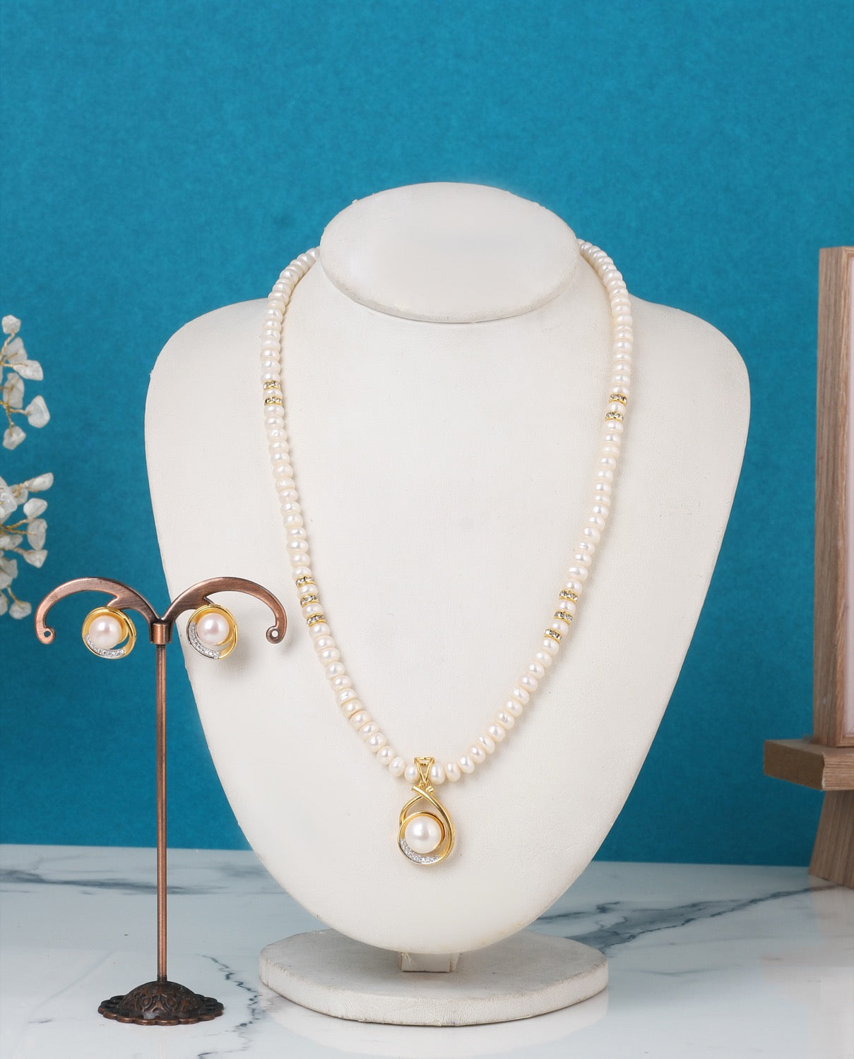 Natural Freshwater Single String Real Pearl Necklace Set With Certificate(D.No ADPRLS3153)