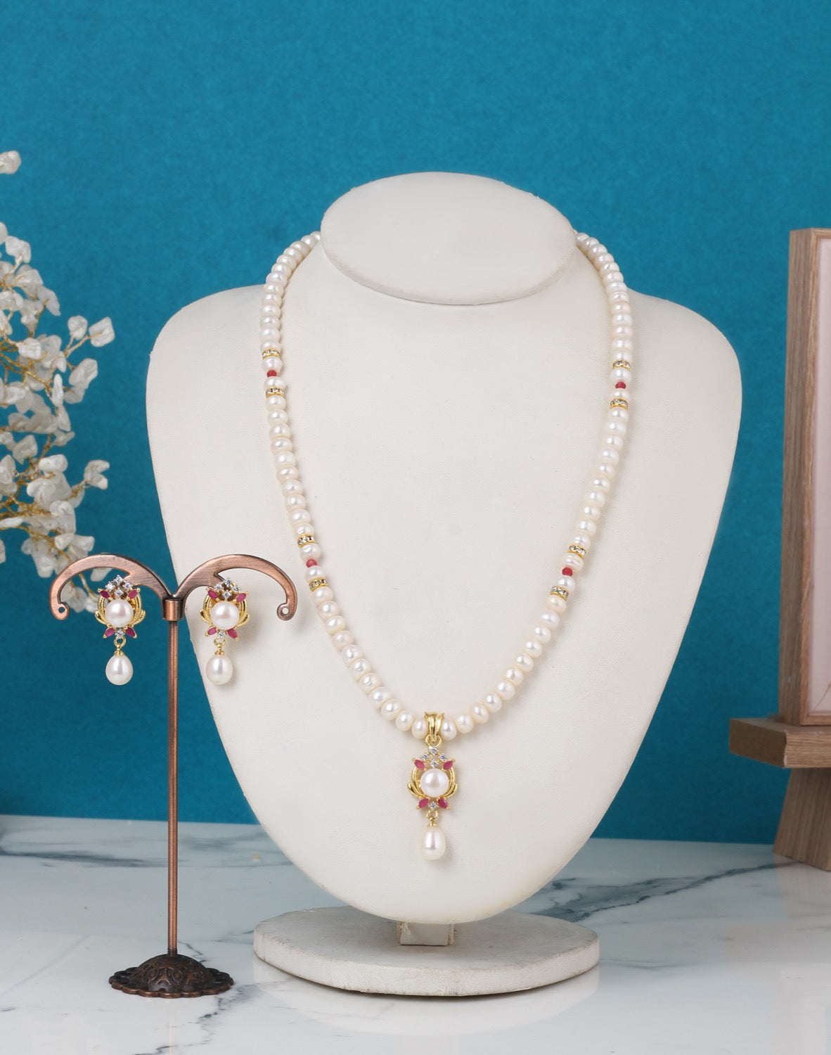 Real Natural Freshwater Single String Pearl Necklace Set With Certificate(D.No ADPRLS3159)