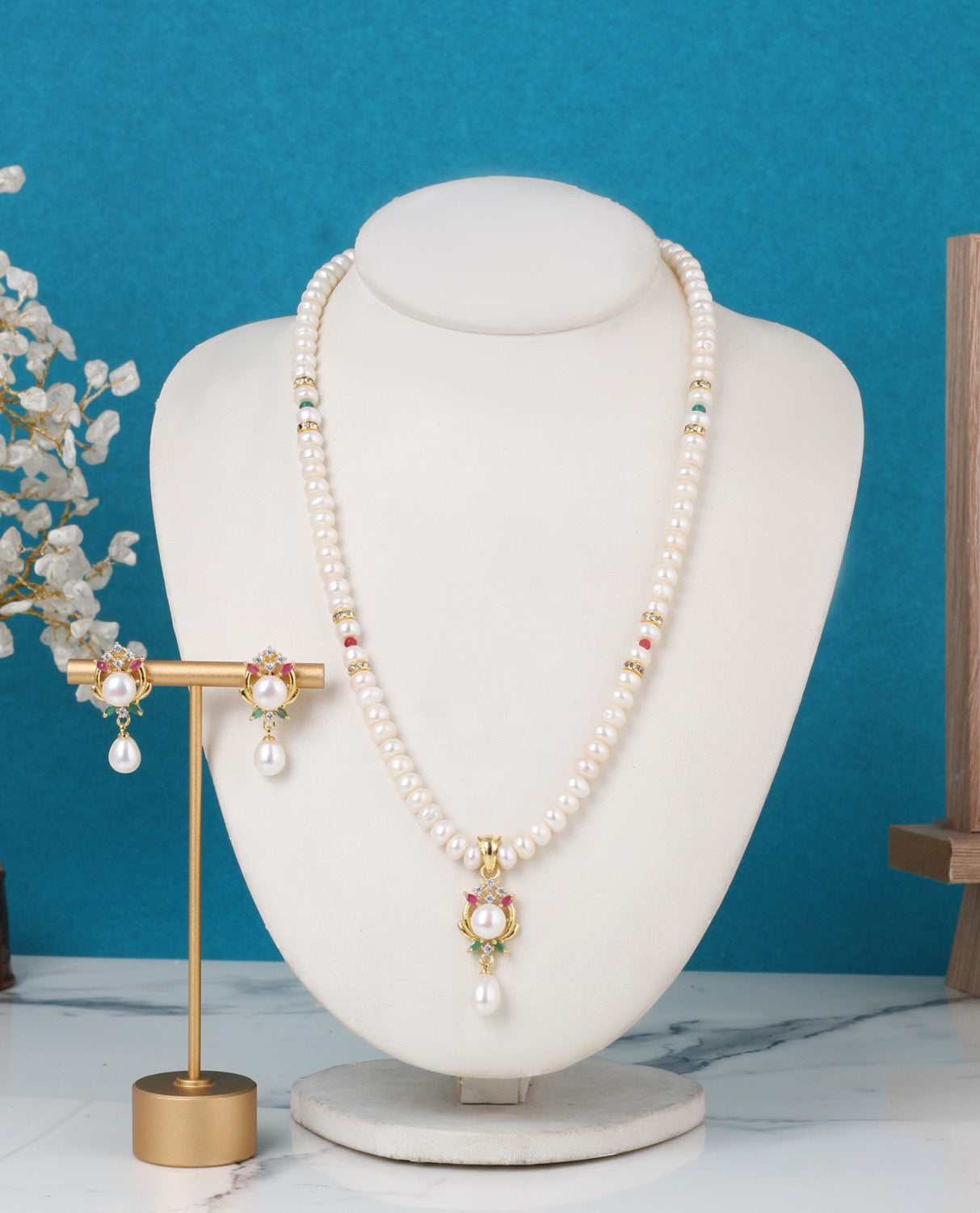 Real Natural Freshwater Single String Pearl Necklace Set With Certificate(D.No ADPRLS3161)