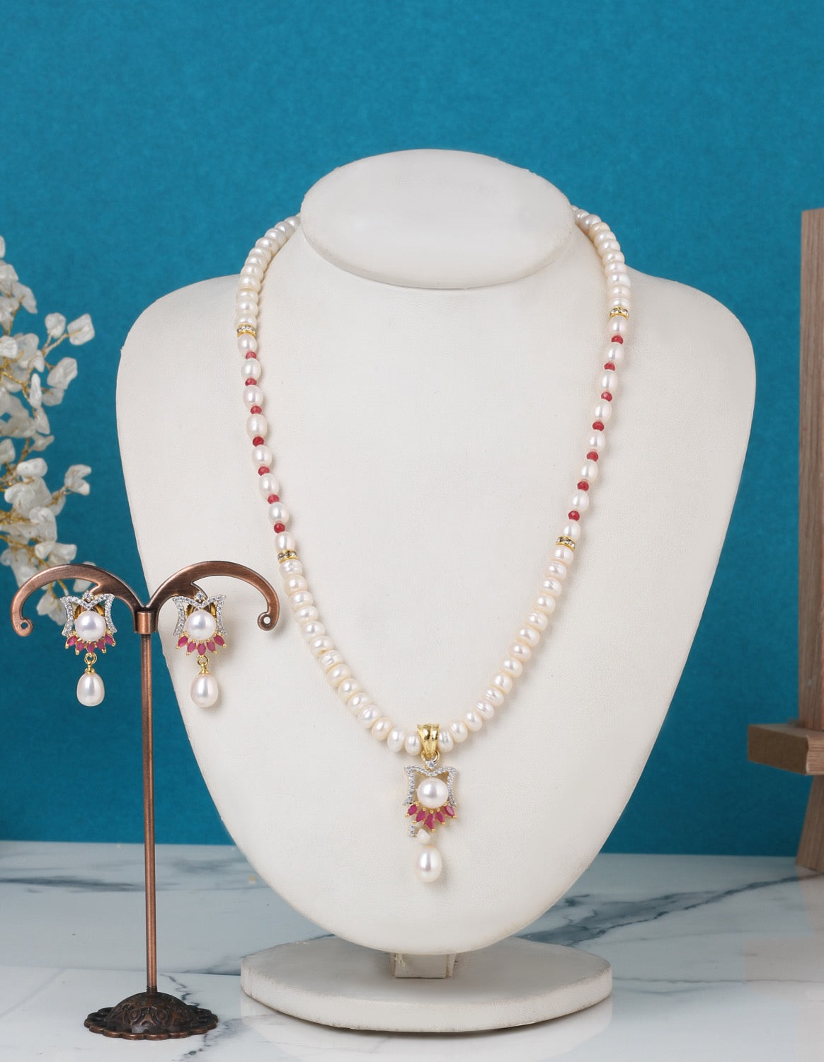 Real Natural Freshwater Single String Pearl Necklace Set With Certificate(D.No ADPRLS3162)