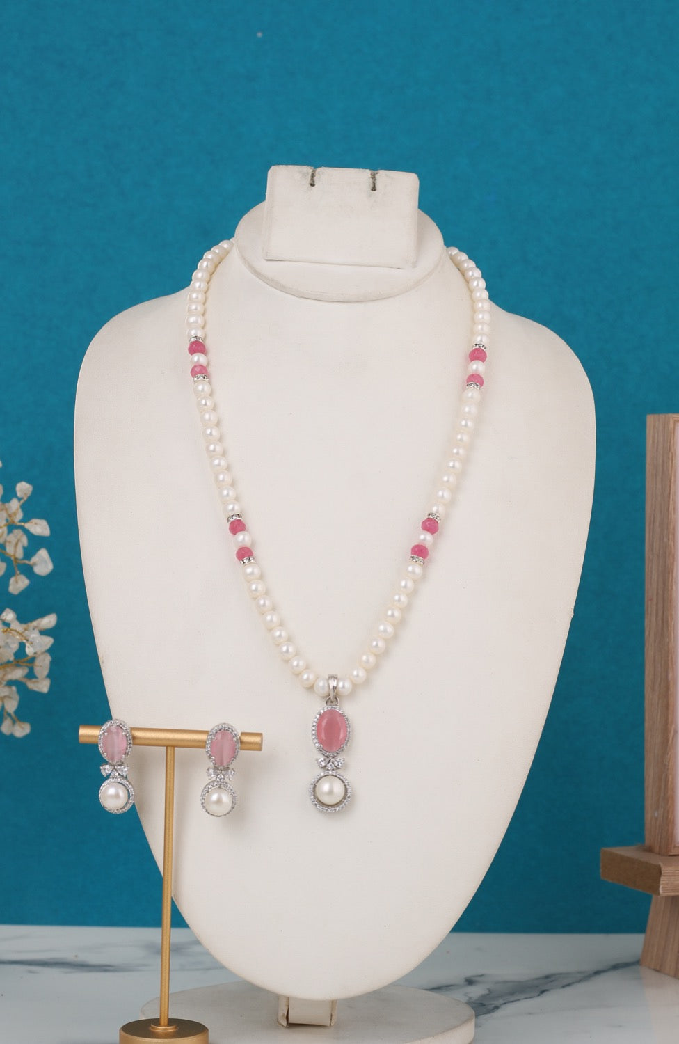 Single String Necklace Of Real Pearls Comes With CZ Pendant Set n Certificate(D.No ADPRLS3186)