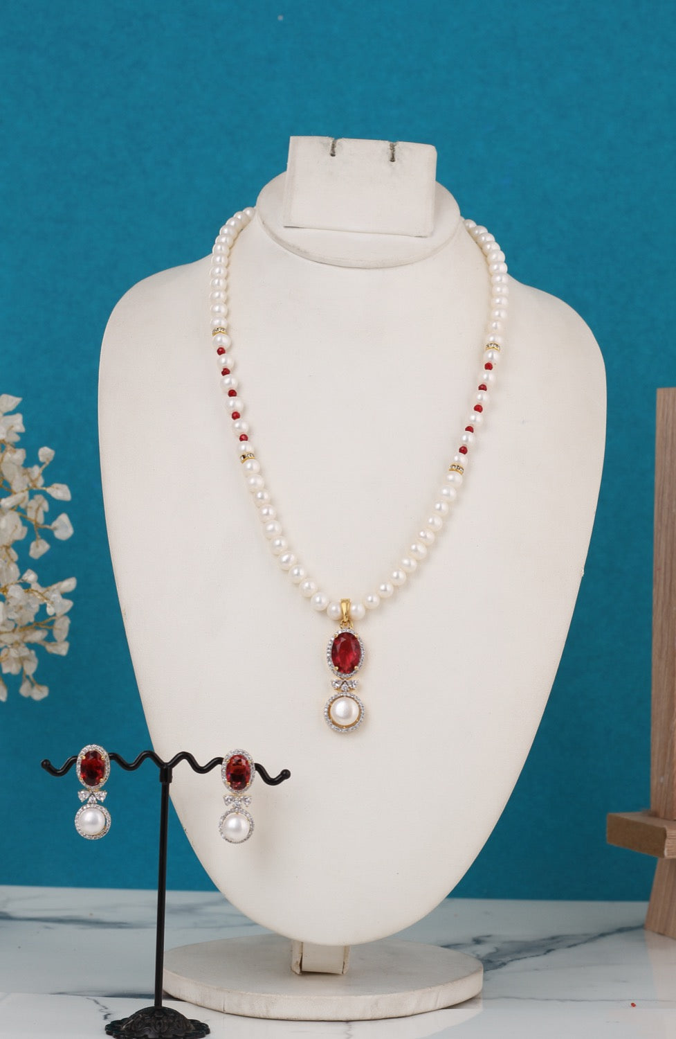 Single String Necklace Of Real Pearls Comes With CZ Pendant Set n Certificate(D.No ADPRLS3187)