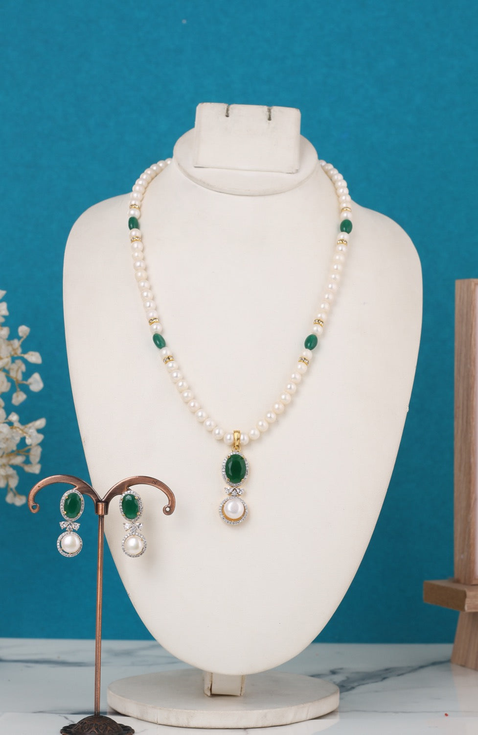 Single String Necklace Of Real Pearls Comes With CZ Pendant Set n Certificate(D.No ADPRLS3188)