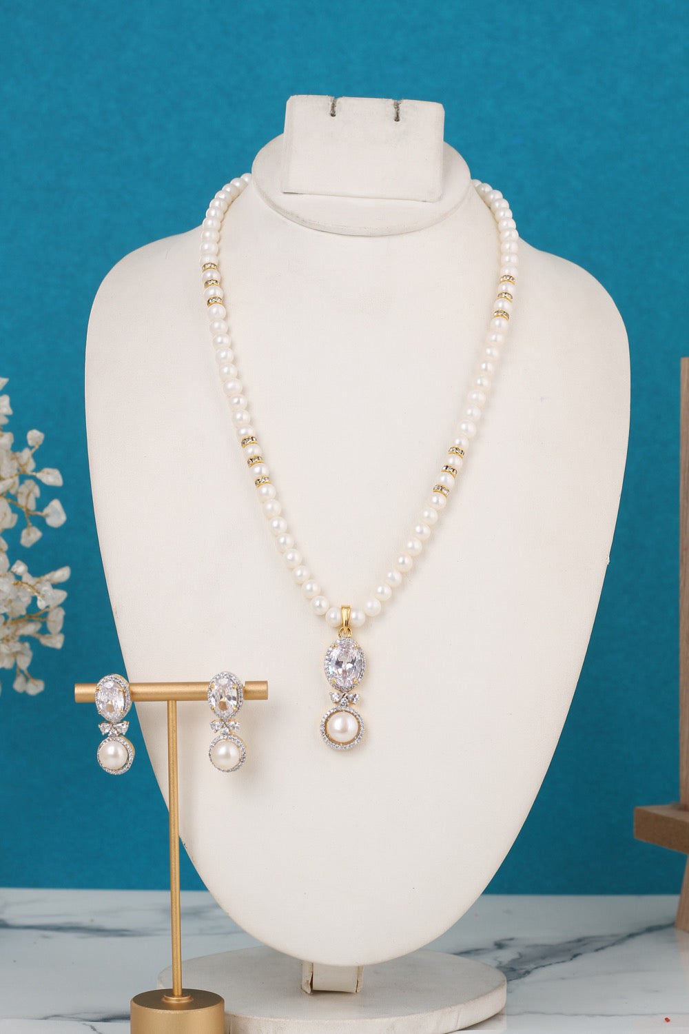 Single String Necklace Of Real Pearls Comes With CZ Pendant Set n Certificate(D.No ADPRLS3189)