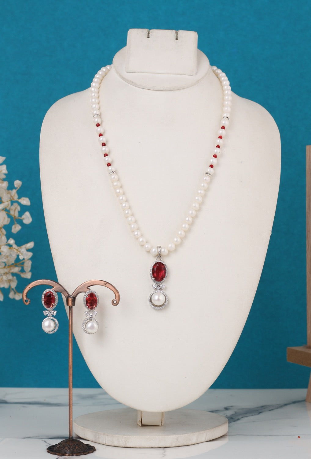Single String Necklace Of Real Pearls Comes With CZ Pendant Set n Certificate(D.No ADPRLS3190)