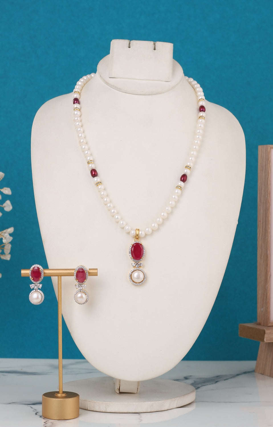 Single String Necklace Of Real Pearls Comes With CZ Pendant Set n Certificate(D.No ADPRLS3192)