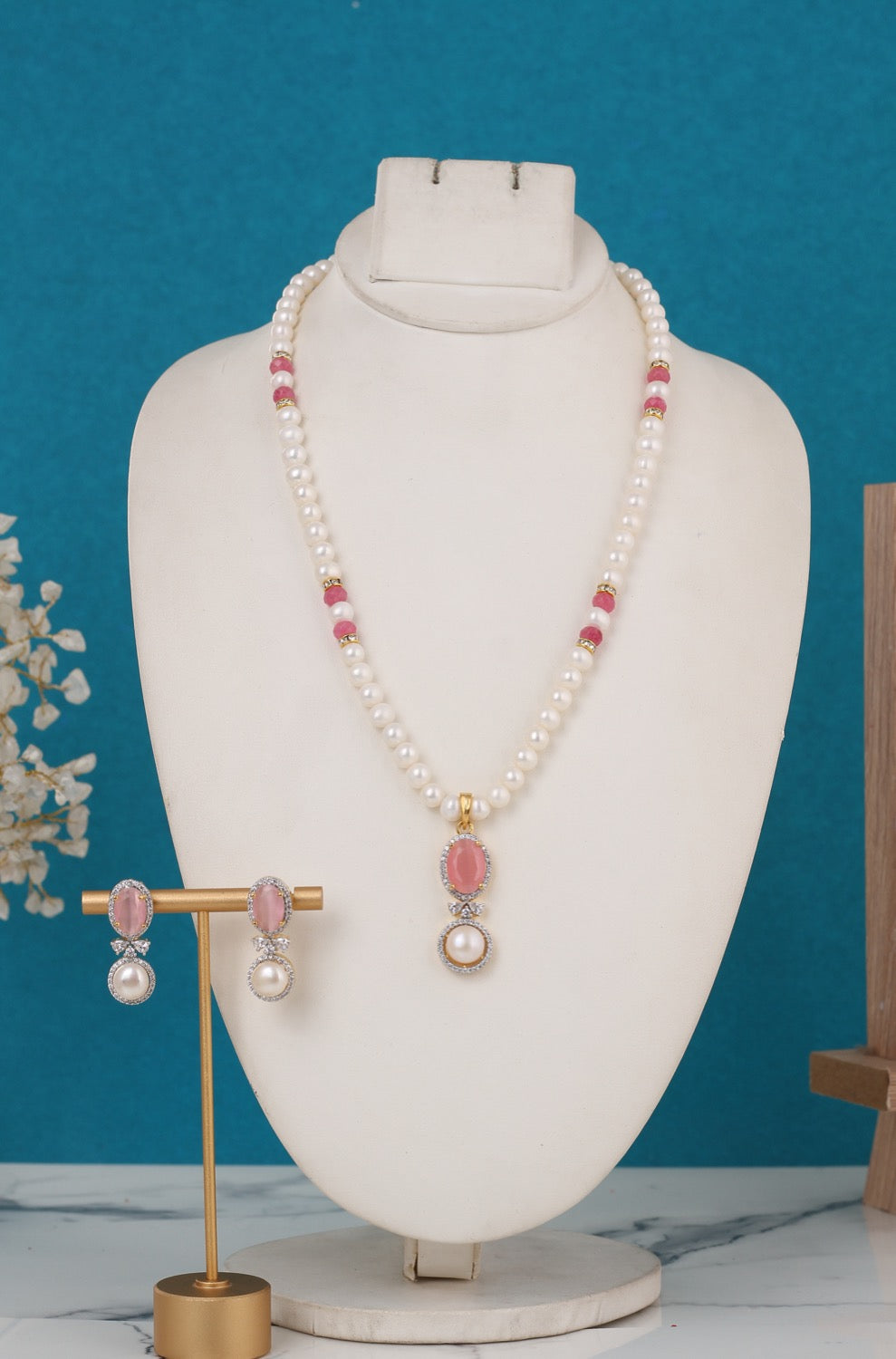 Single String Necklace Of Real Pearls Comes With CZ Pendant Set n Certificate(D.No ADPRLS3194)