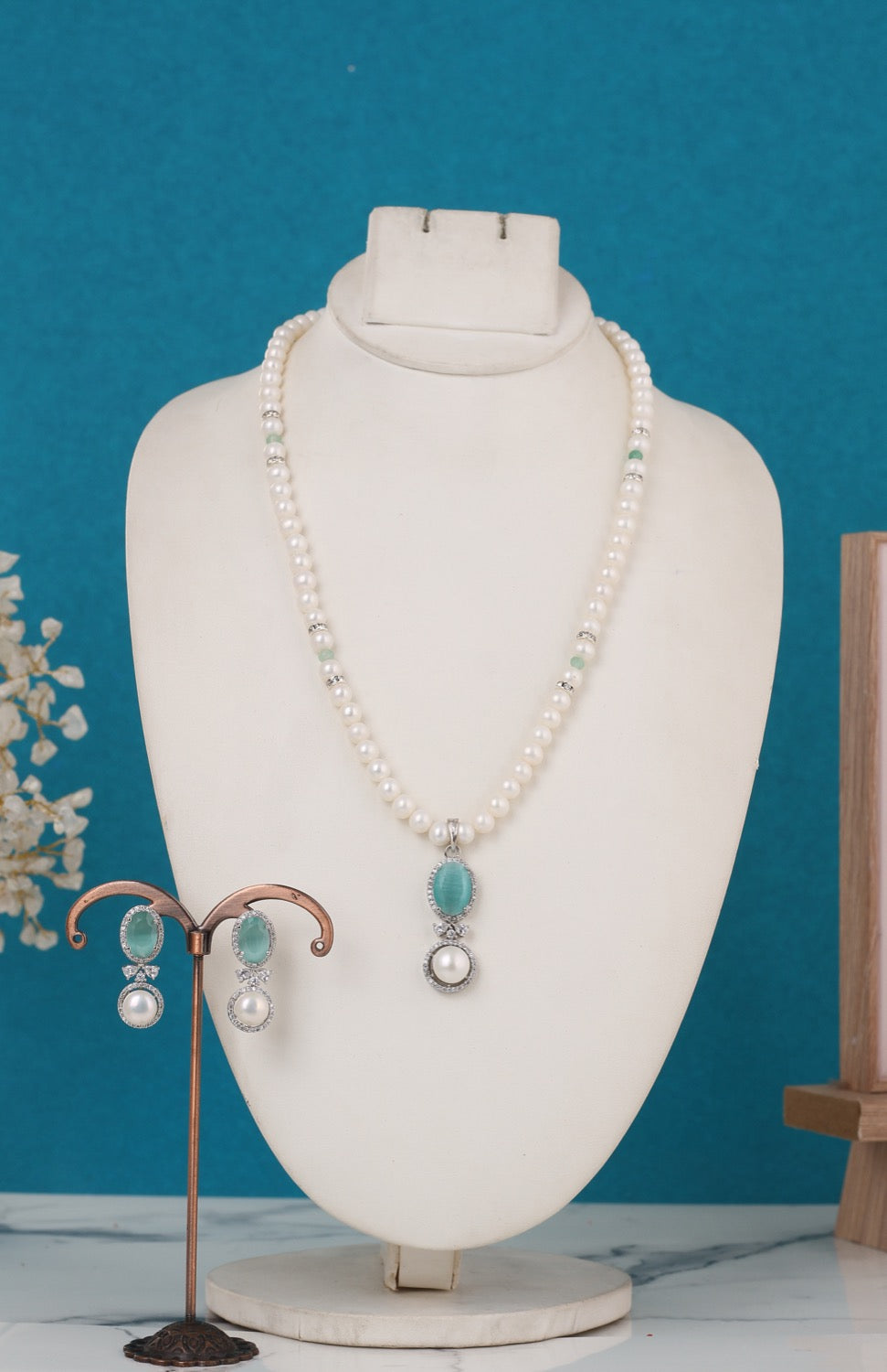 Single String Necklace Of Real Pearls Comes With CZ Pendant Set n Certificate(D.No ADPRLS3195)
