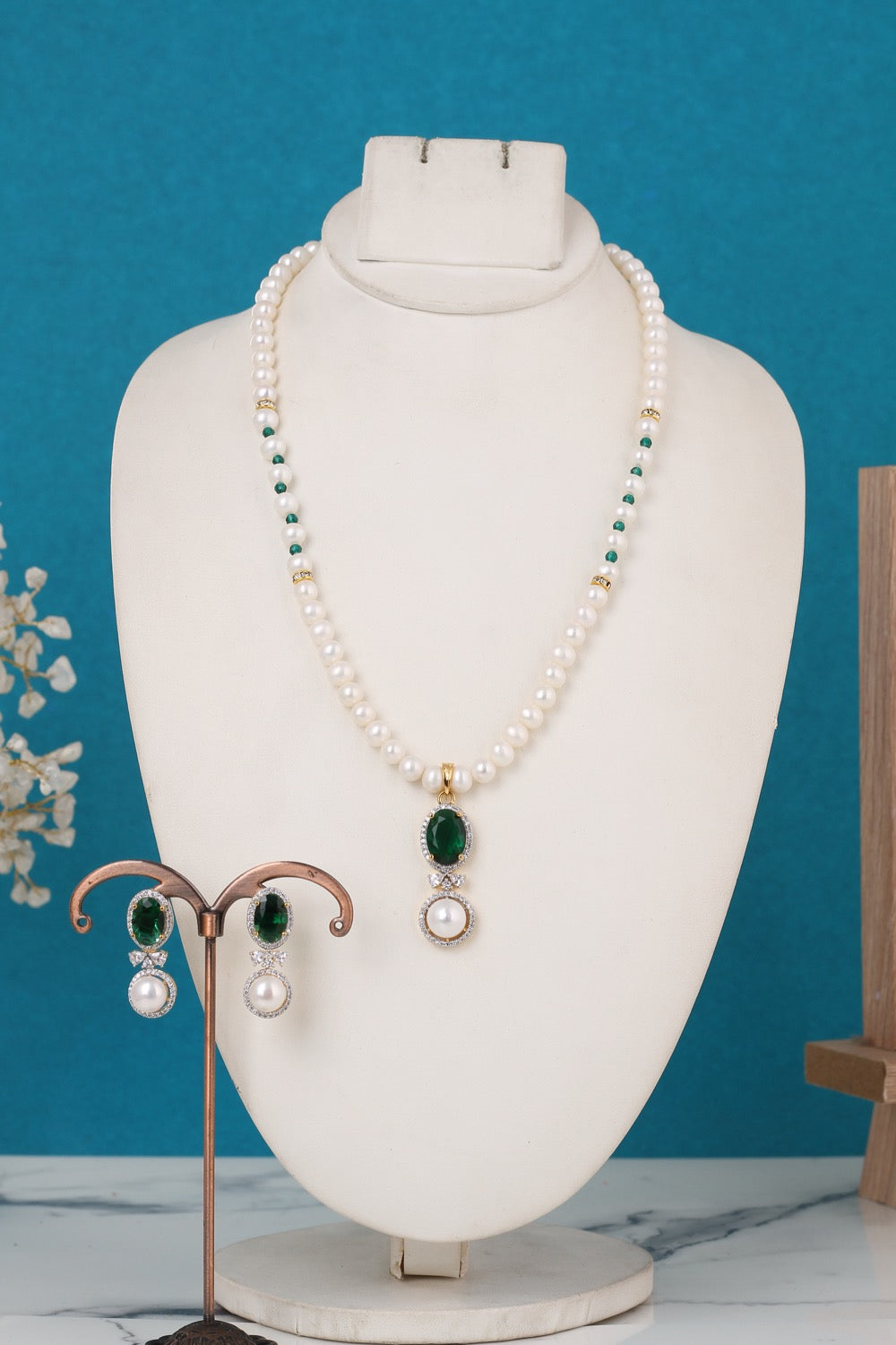 Single String Necklace Of Real Pearls Comes With CZ Pendant Set n Certificate(D.No ADPRLS3197)