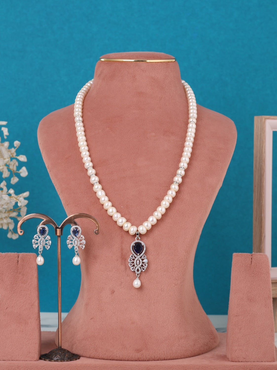 Single String Necklace Of Real Pearls Comes With CZ Pendant Set n Certificate(D.No ADPRLS3199)