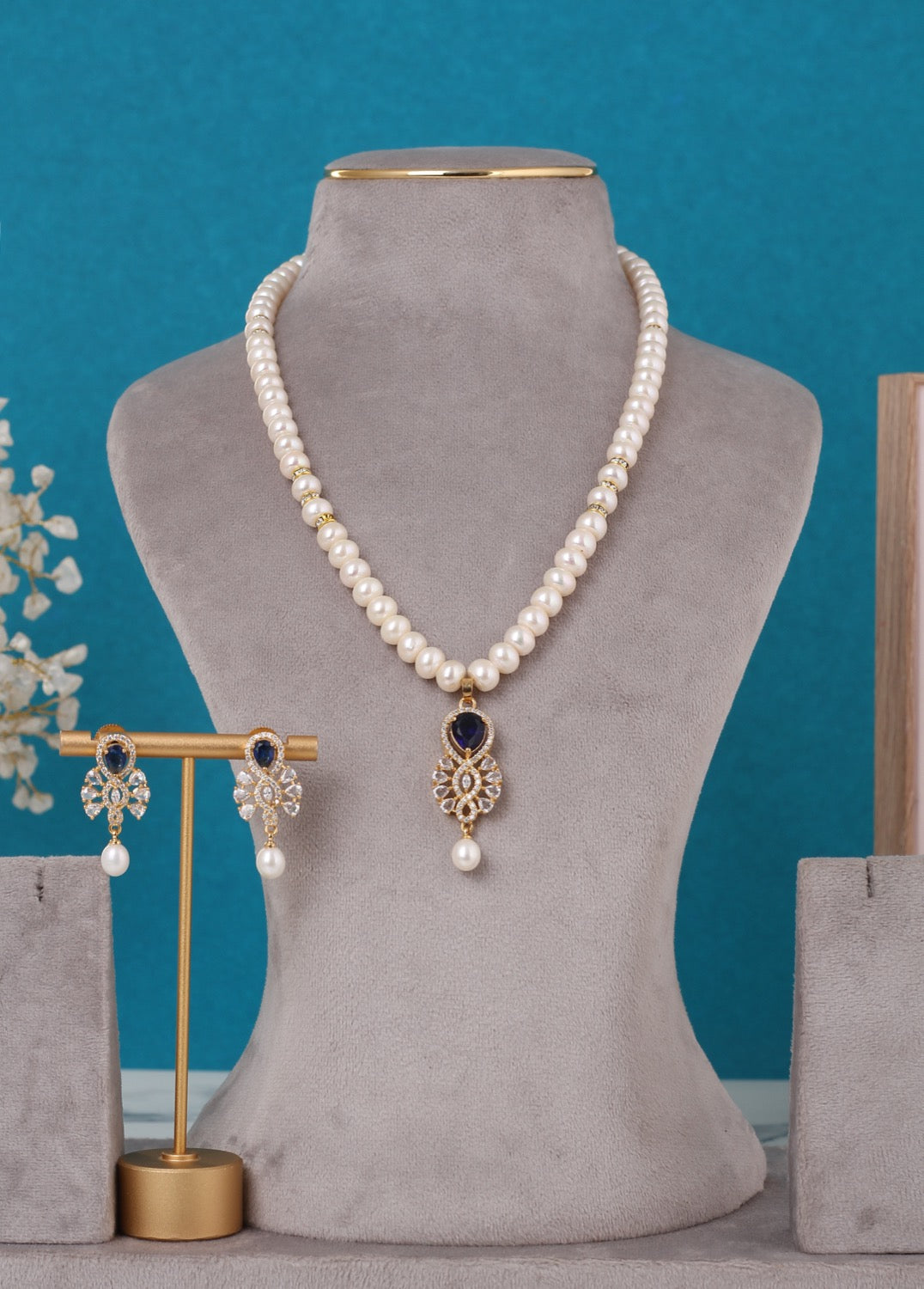 Single String Necklace Of Real Pearls Comes With CZ Pendant Set n Certificate(D.No ADPRLS3200)