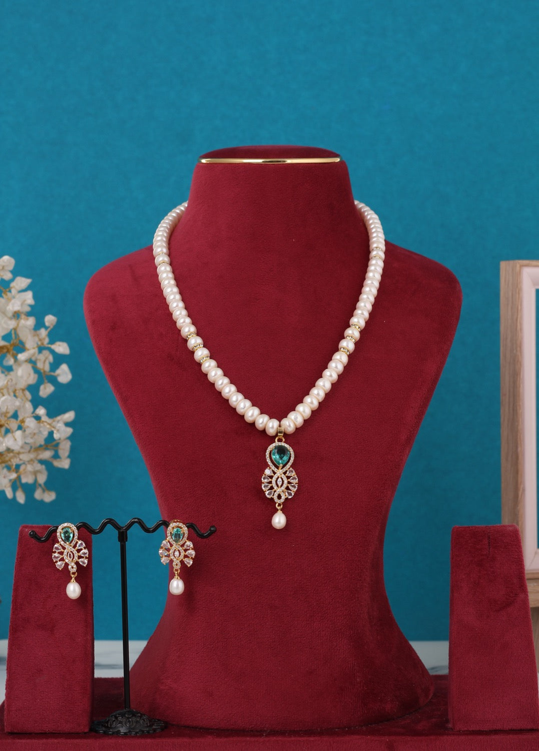 Single String Necklace Of Real Pearls Comes With CZ Pendant Set n Certificate(D.No ADPRLS3201)
