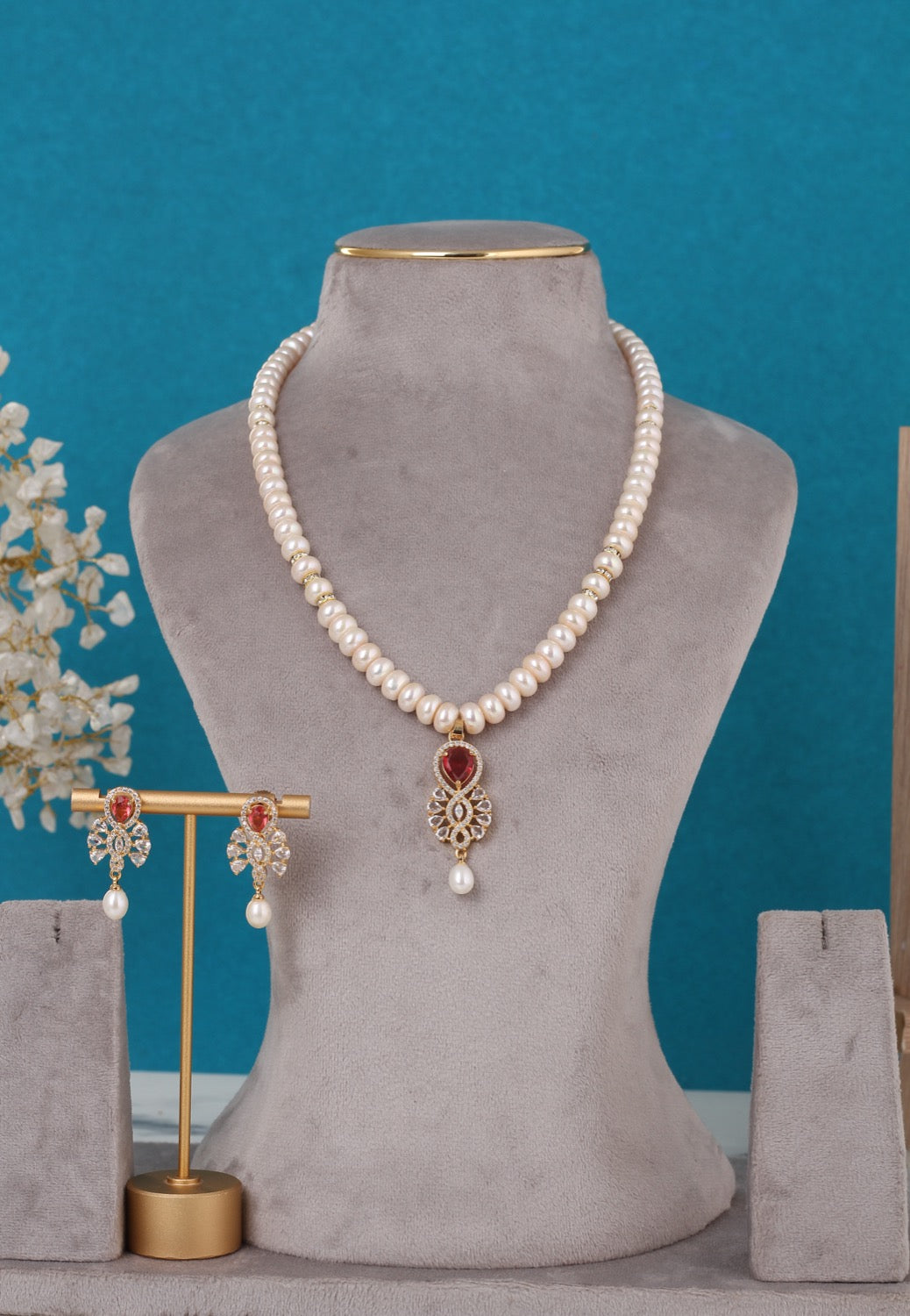 Single String Necklace Of Real Pearls Comes With CZ Pendant Set n Certificate(D.No ADPRLS3202)