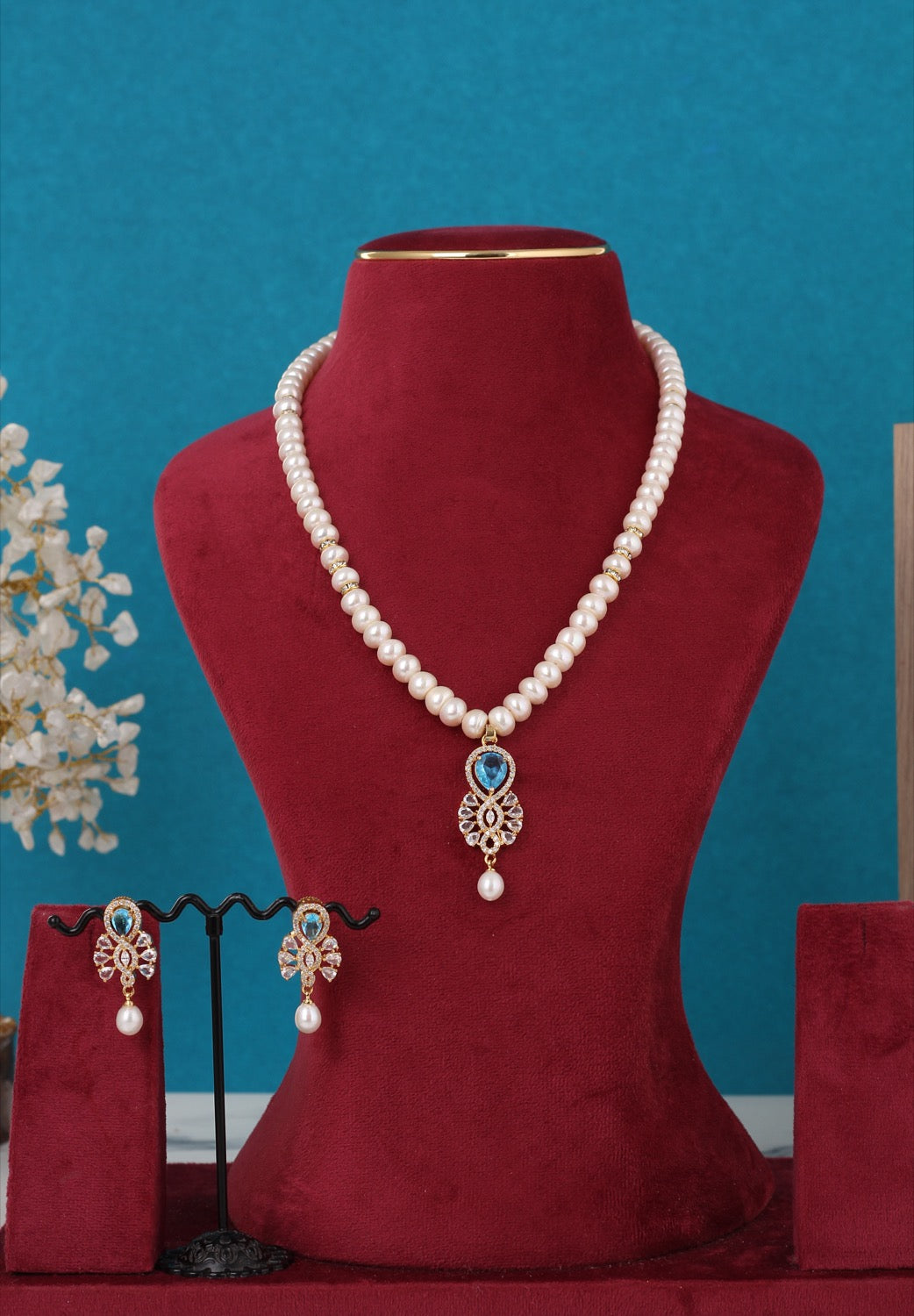 Single String Necklace Of Real Pearls Comes With CZ Pendant Set n Certificate(D.No ADPRLS3203)