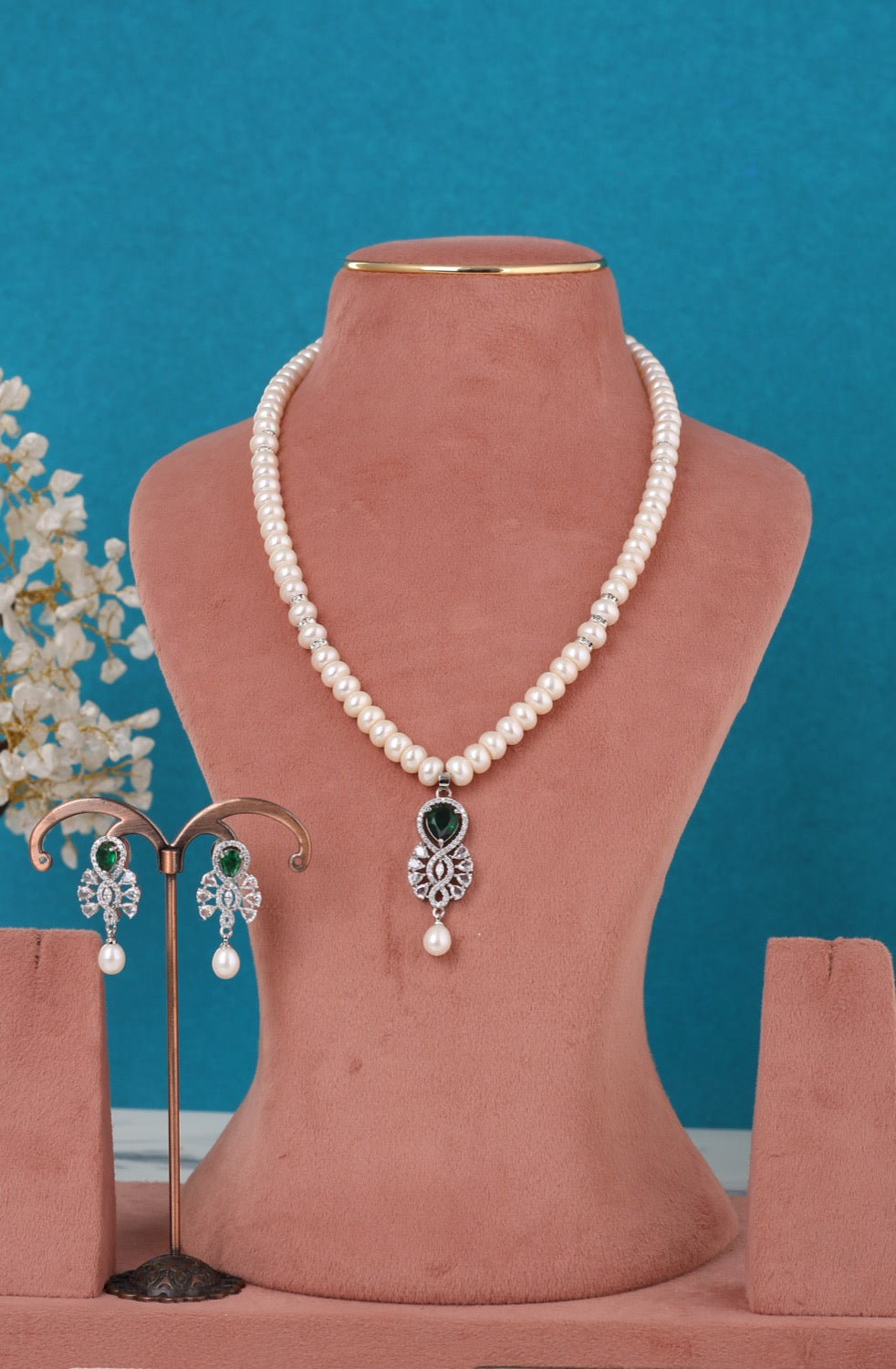 Single String Necklace Of Real Pearls Comes With CZ Pendant Set n Certificate(D.No ADPRLS3204)
