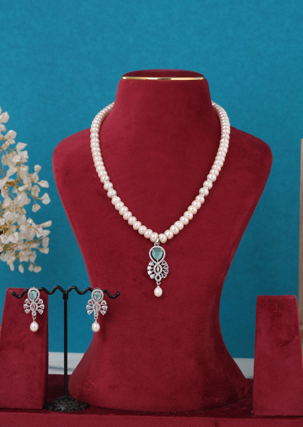 Single String Necklace Of Real Pearls Comes With CZ Pendant Set n Certificate(D.No ADPRLS3205)