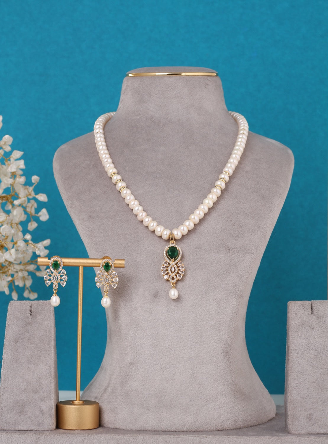 Single String Necklace Of Real Pearls Comes With CZ Pendant Set n Certificate(D.No ADPRLS3206)