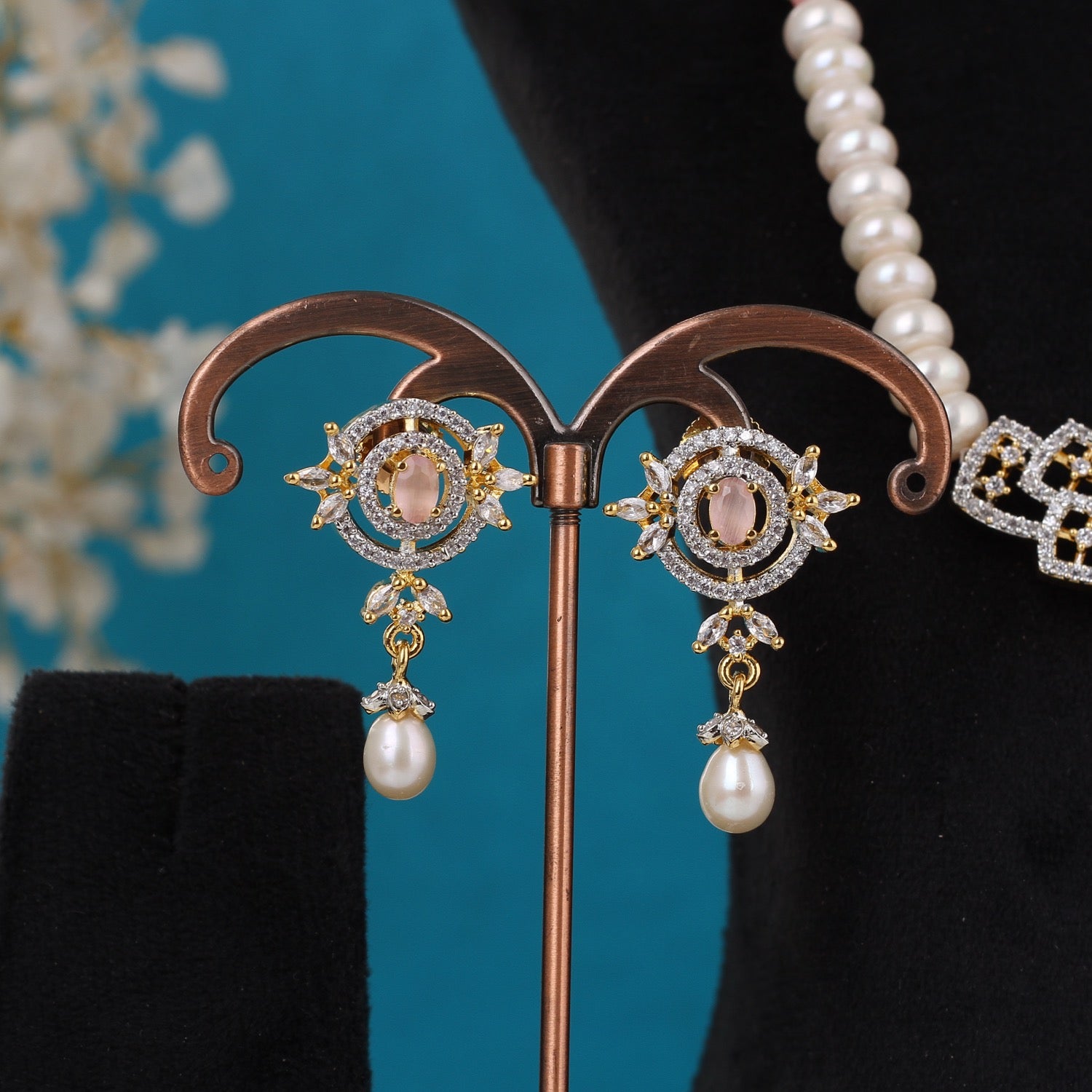 Single String Necklace Of Real Pearls Comes With CZ Pendant Set n Certificate(D.No ADPRLS3208)