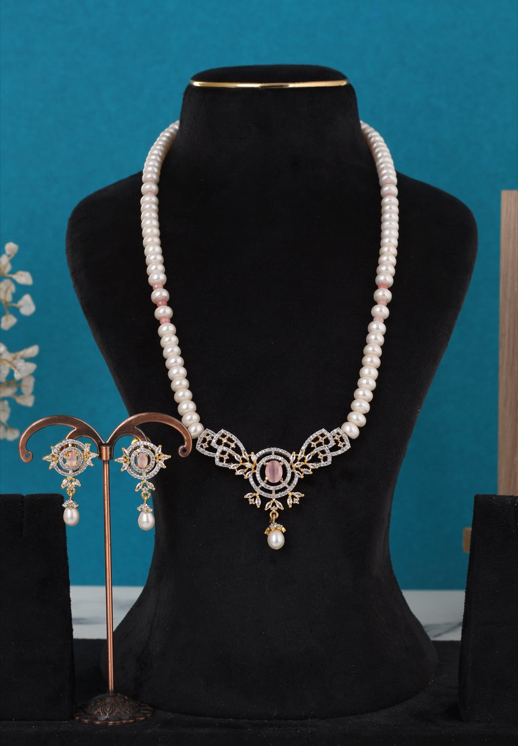 Single String Necklace Of Real Pearls Comes With CZ Pendant Set n Certificate(D.No ADPRLS3208)