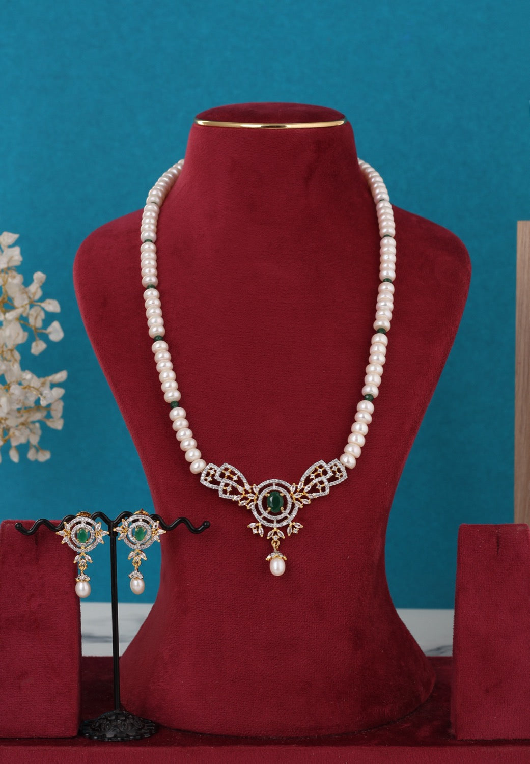 Single String Necklace Of Real Pearls Comes With CZ Pendant Set n Certificate(D.No ADPRLS3209)