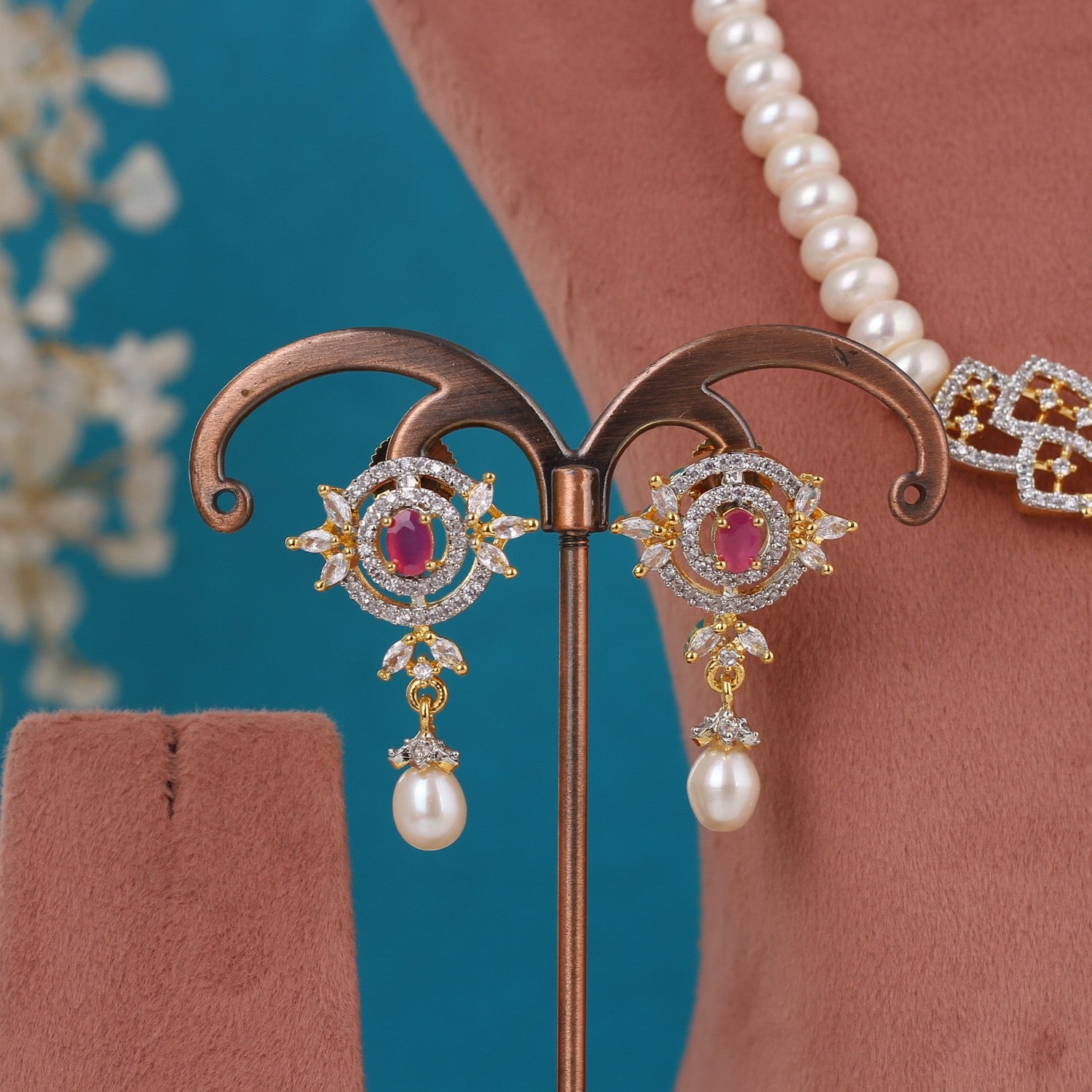 Single String Necklace Of Real Pearls Comes With CZ Pendant Set n Certificate(D.No ADPRLS3210)