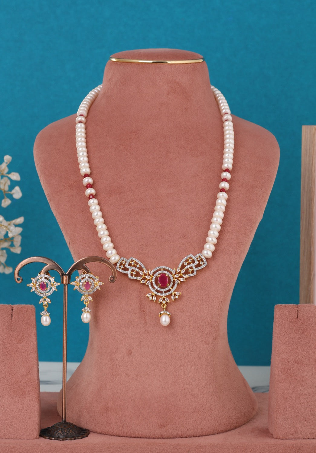 Single String Necklace Of Real Pearls Comes With CZ Pendant Set n Certificate(D.No ADPRLS3210)