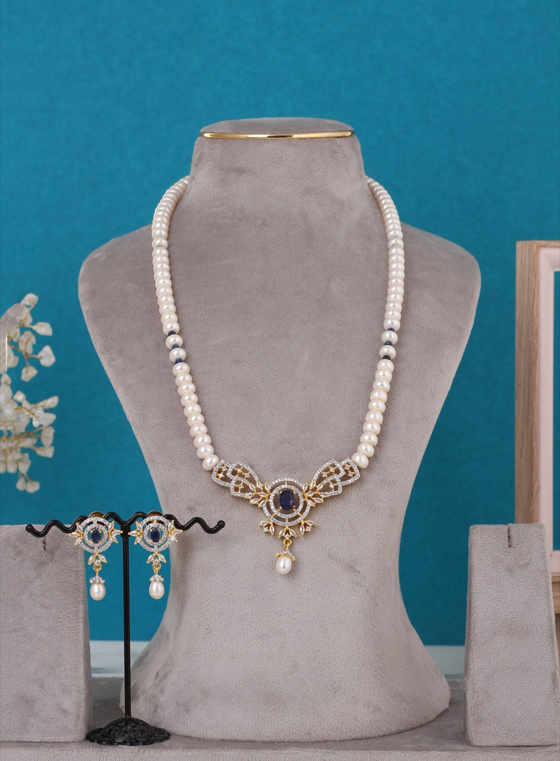Single String Necklace Of Real Pearls Comes With CZ Pendant Set n Certificate(D.No ADPRLS3211)