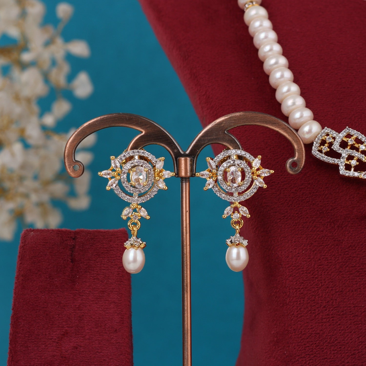 Single String Necklace Of Real Pearls Comes With CZ Pendant Set n Certificate(D.No ADPRLS3212)