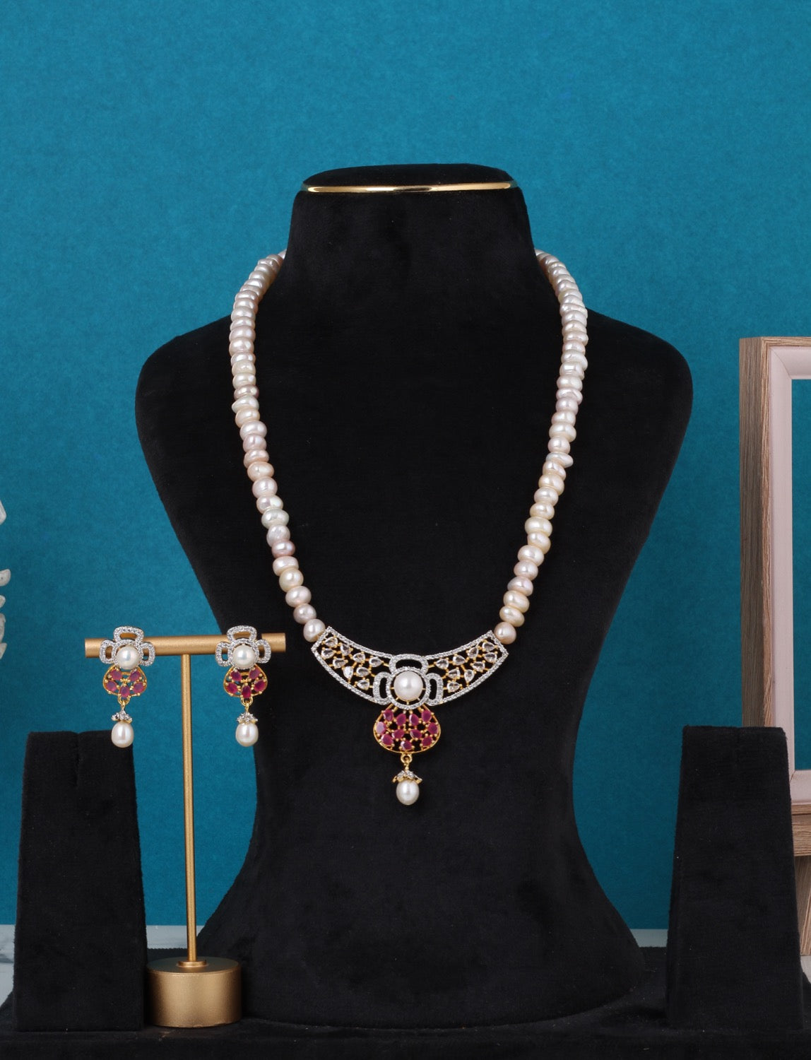 Real Pearls String Comes With CZ Pendant Set n Certificate(D.No ADPRLS3215)