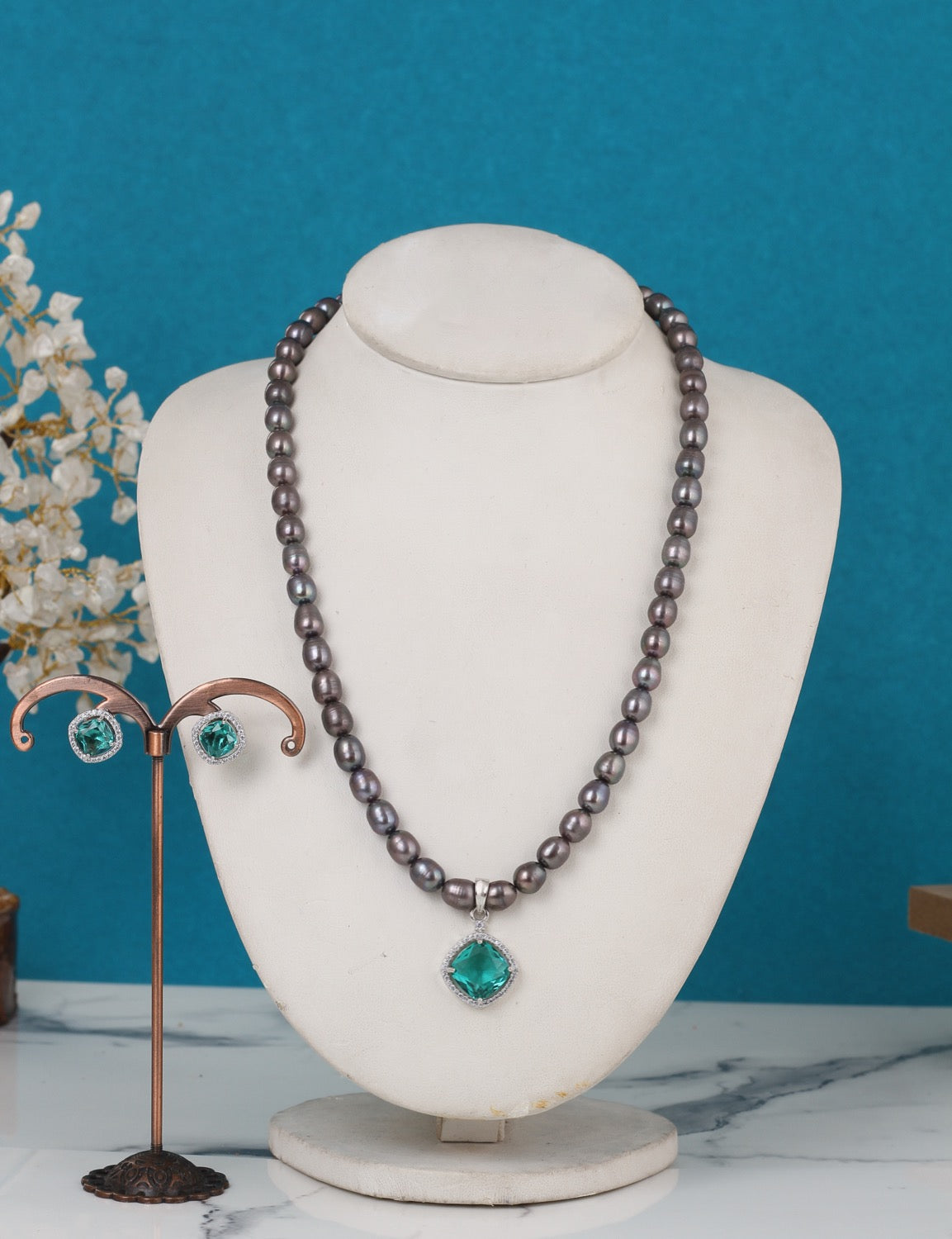 Real Pearls Coloured String Comes With Beautiful Small CZ Stone Pendant Set n Certificate(D.No ADPRLS3216)