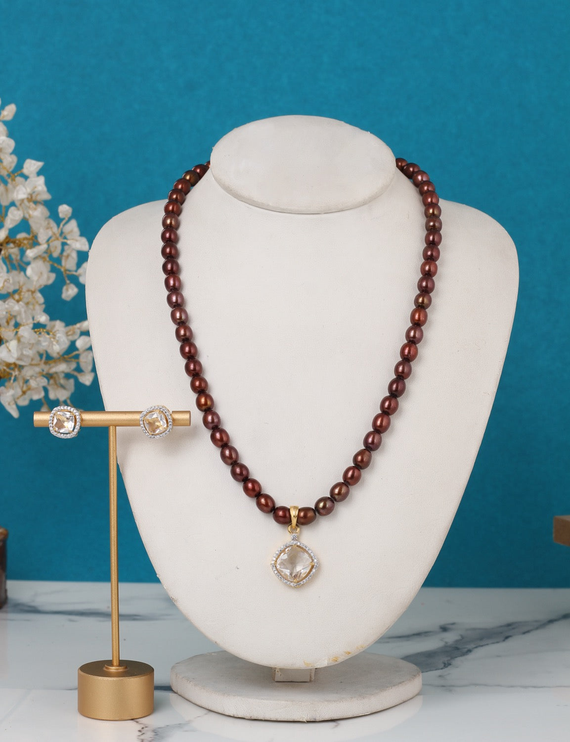 Real Pearls Coloured String Comes With Beautiful Small CZ Stone Pendant Set n Certificate(D.No ADPRLS3217)
