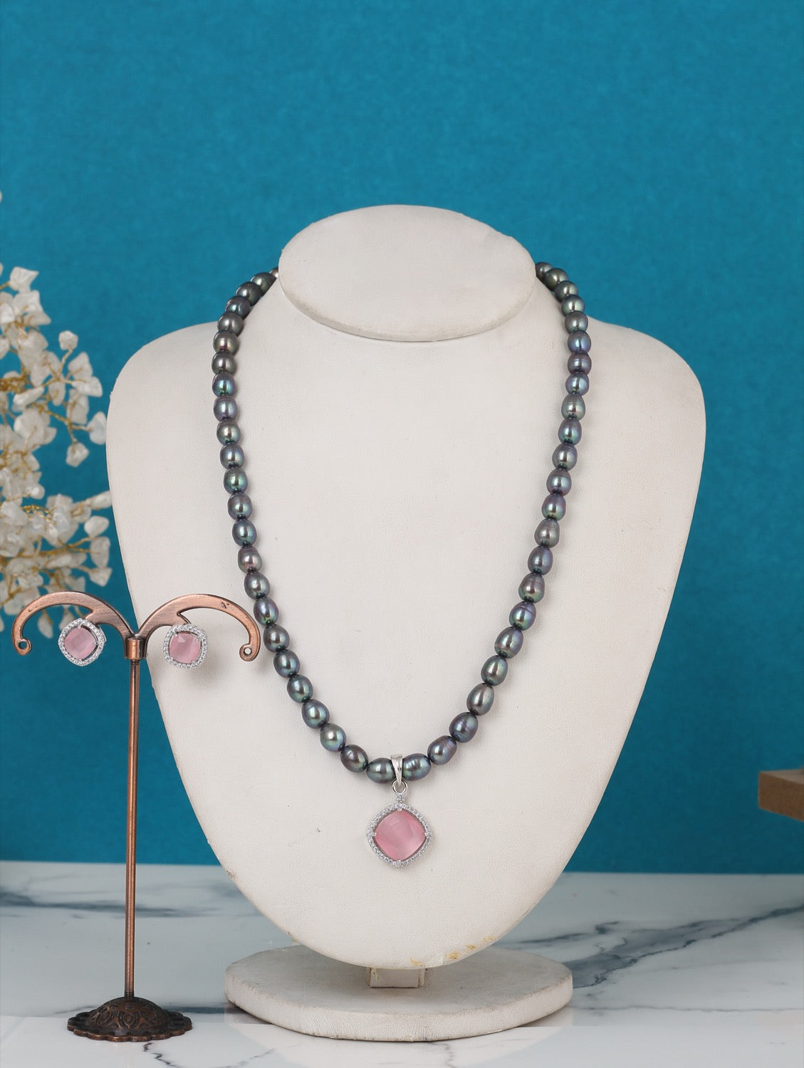 Real Pearls Coloured String Comes With Beautiful Small CZ Stone Pendant Set n Certificate(D.No ADPRLS3218)