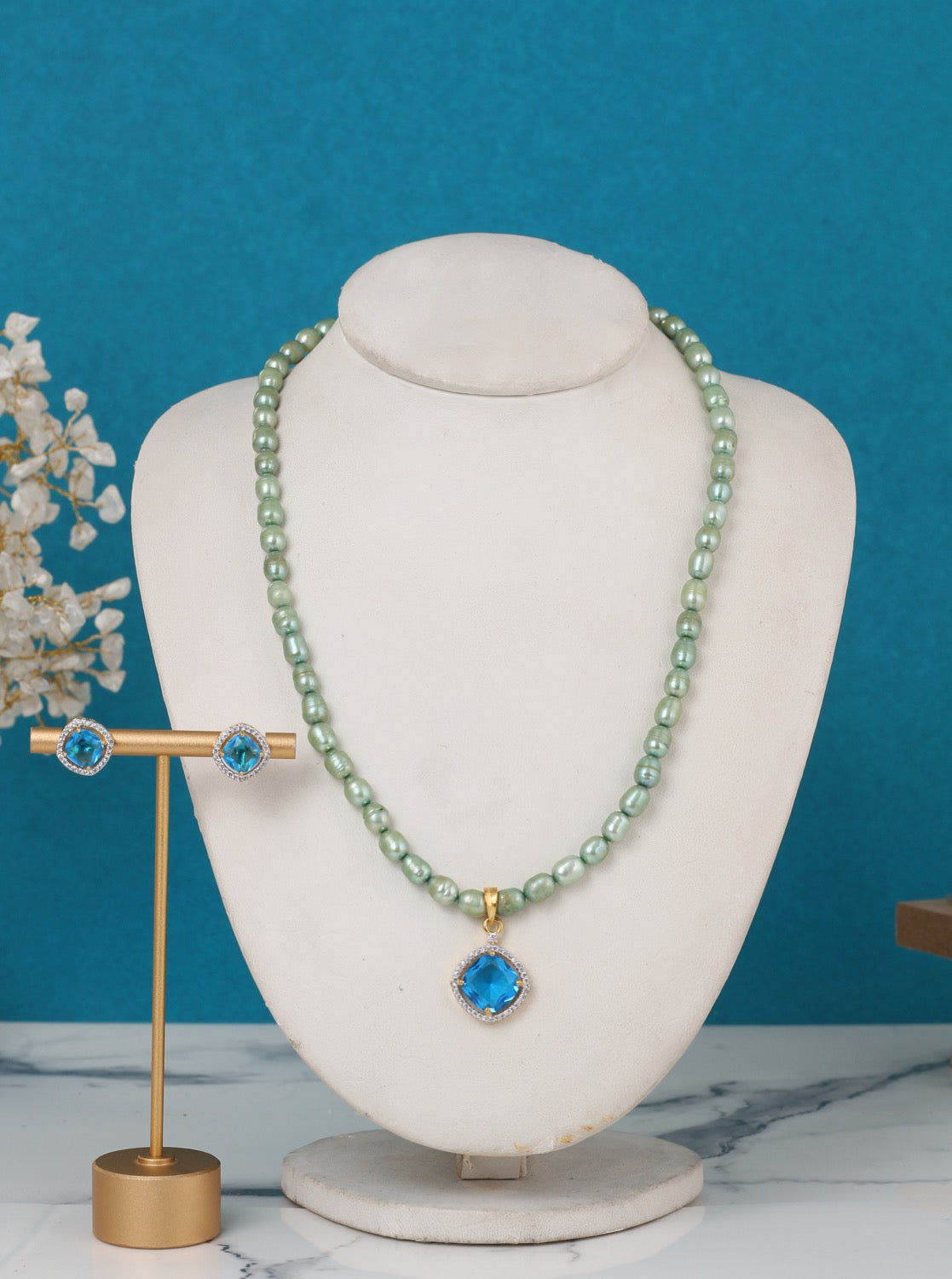 Real Pearls Coloured String Comes With Beautiful Small CZ Stone Pendant Set n Certificate(D.No ADPRLS3219)