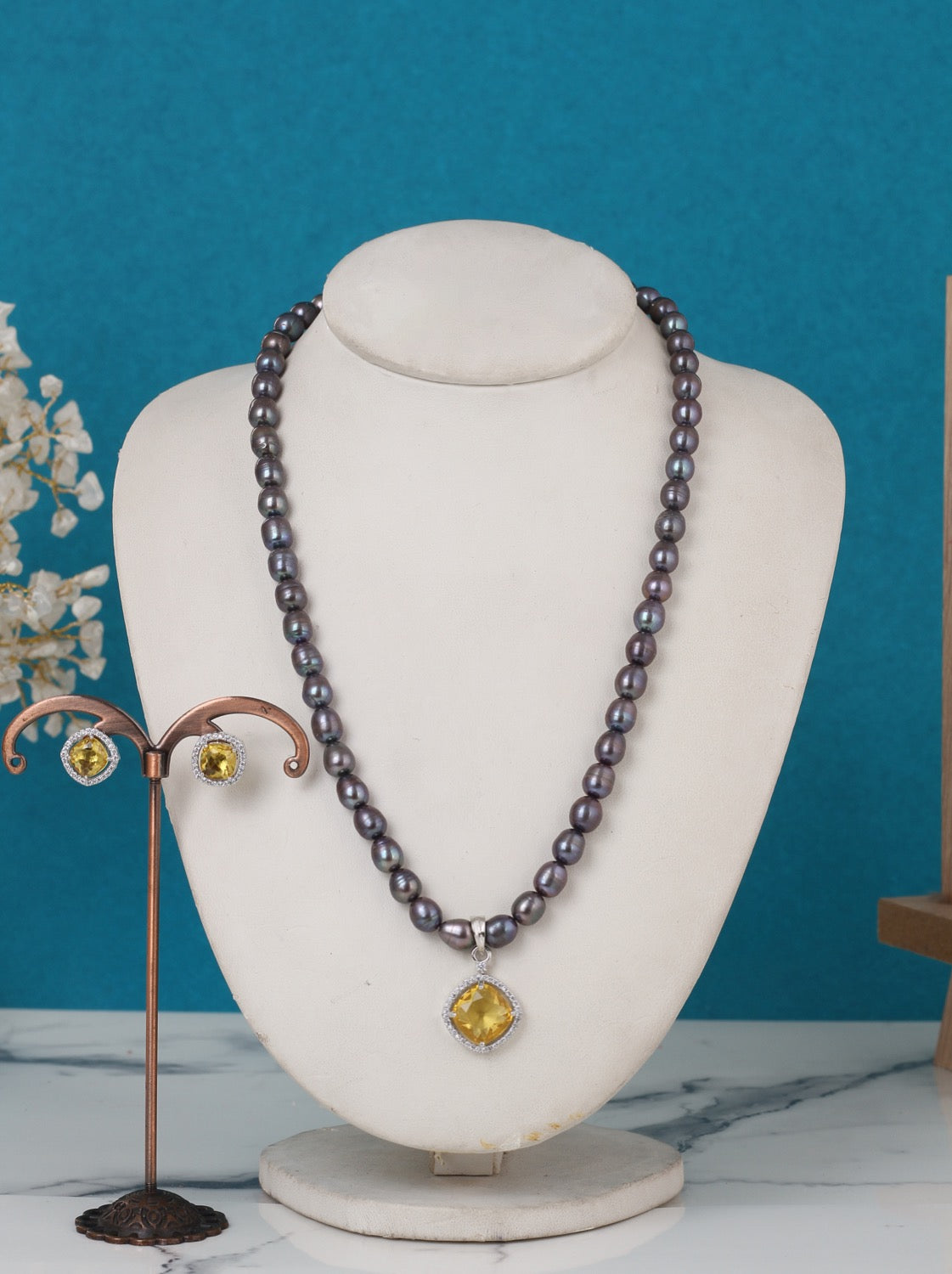 Real Pearls Coloured String Comes With Beautiful Small CZ Stone Pendant Set n Certificate(D.No ADPRLS3220)