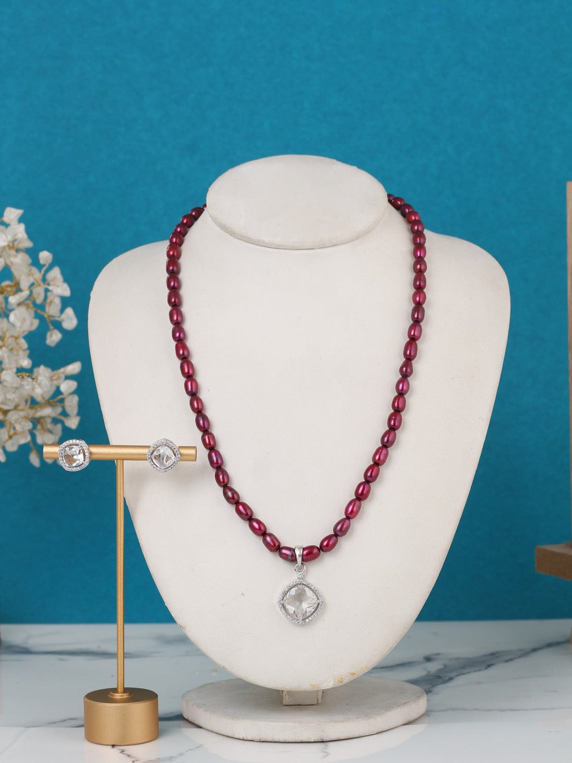 Real Pearls Coloured String Comes With Beautiful Small CZ Stone Pendant Set n Certificate(D.No ADPRLS3221)