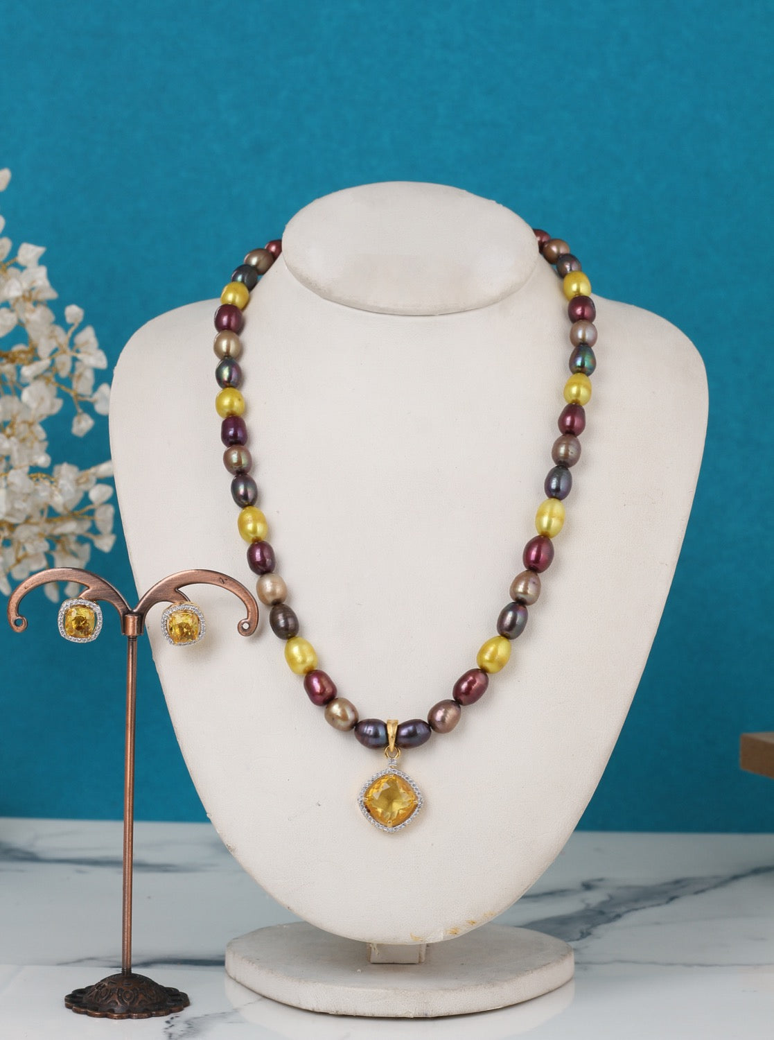 Real Pearls Coloured String Comes With Beautiful Small CZ Stone Pendant Set n Certificate(D.No ADPRLS3224)