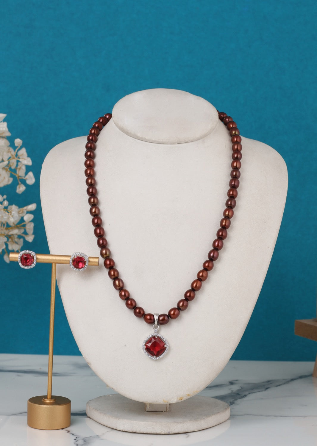 Real Pearls Coloured String Comes With Beautiful Small CZ Stone Pendant Set n Certificate(D.No ADPRLS3225)