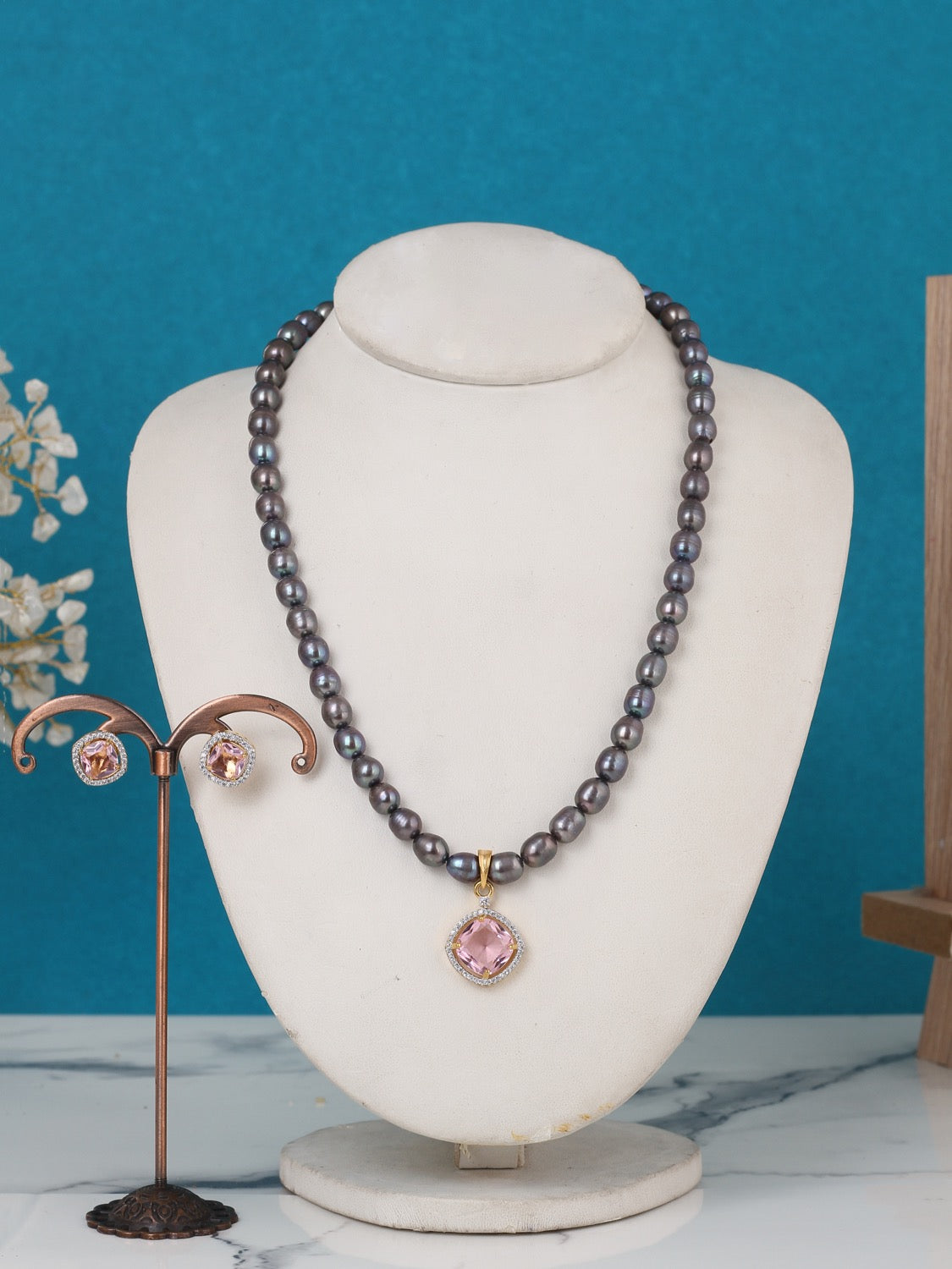 Real Pearls Coloured String Comes With Beautiful Small CZ Stone Pendant Set n Certificate(D.No ADPRLS3226)