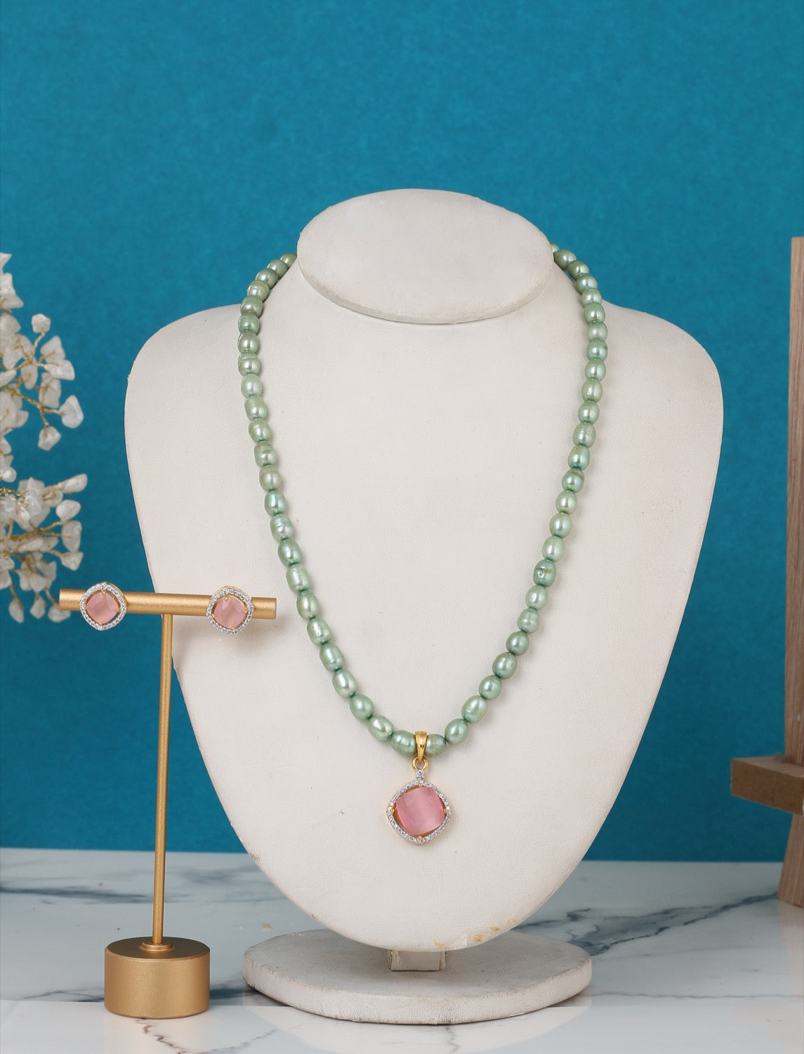 Real Pearls Coloured String Comes With Beautiful Small CZ Stone Pendant Set n Certificate(D.No ADPRLS3229)
