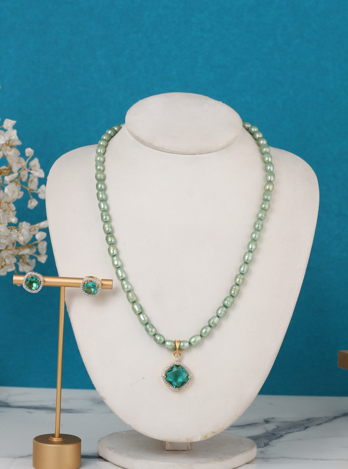 Real Pearls Coloured String Comes With Beautiful Small CZ Stone Pendant Set n Certificate(D.No ADPRLS3231)