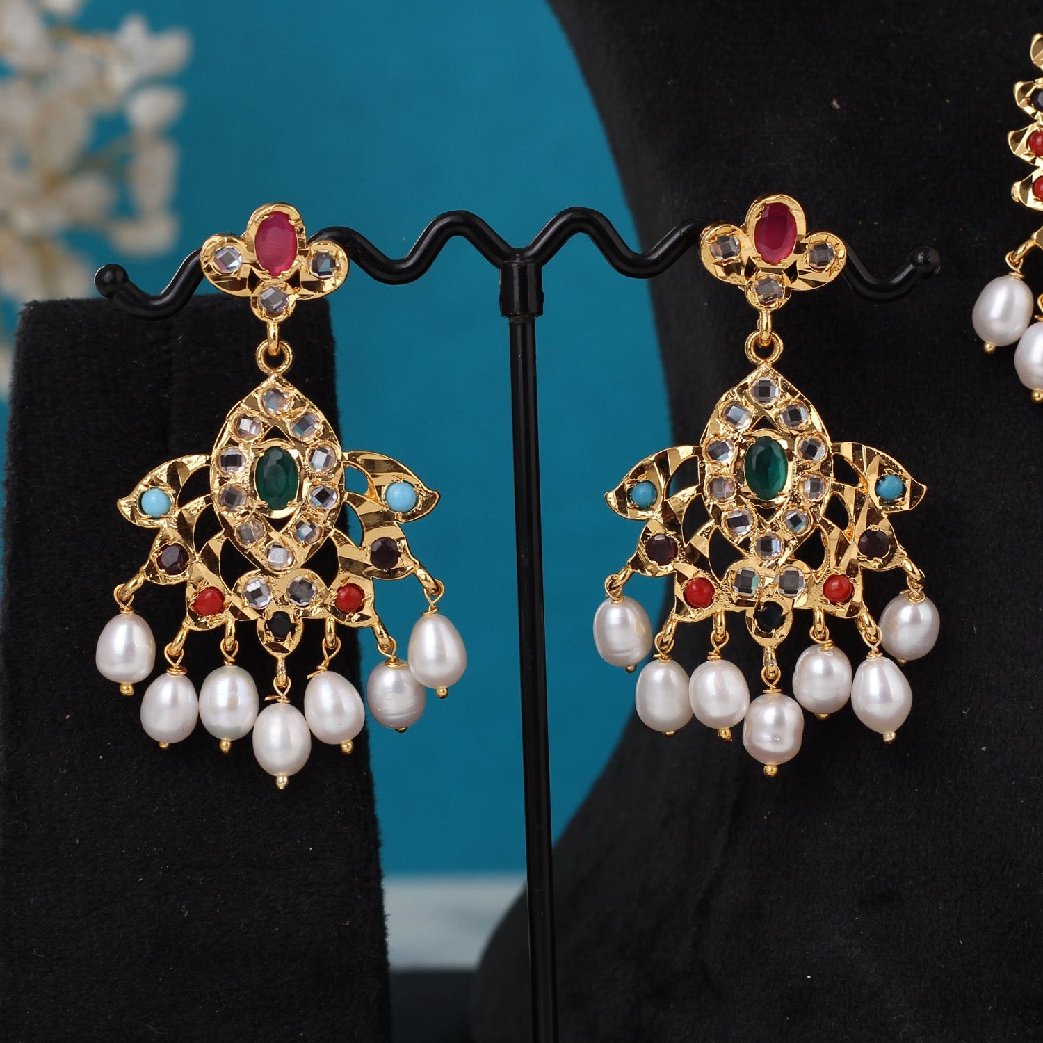 Real Pearls String Comes With Navratan Stone Studded Pendant Set n Certificate(D.No ADPRLS3233)