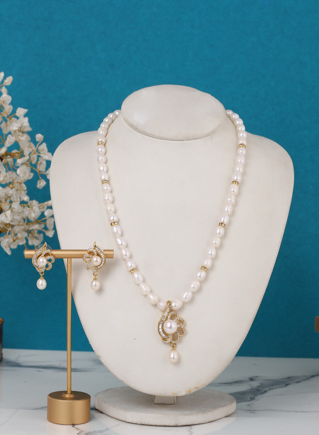 Real Pearls String Comes With Stone CZ Studded Pendant Set n Certificate(D.No ADPRLS3234)