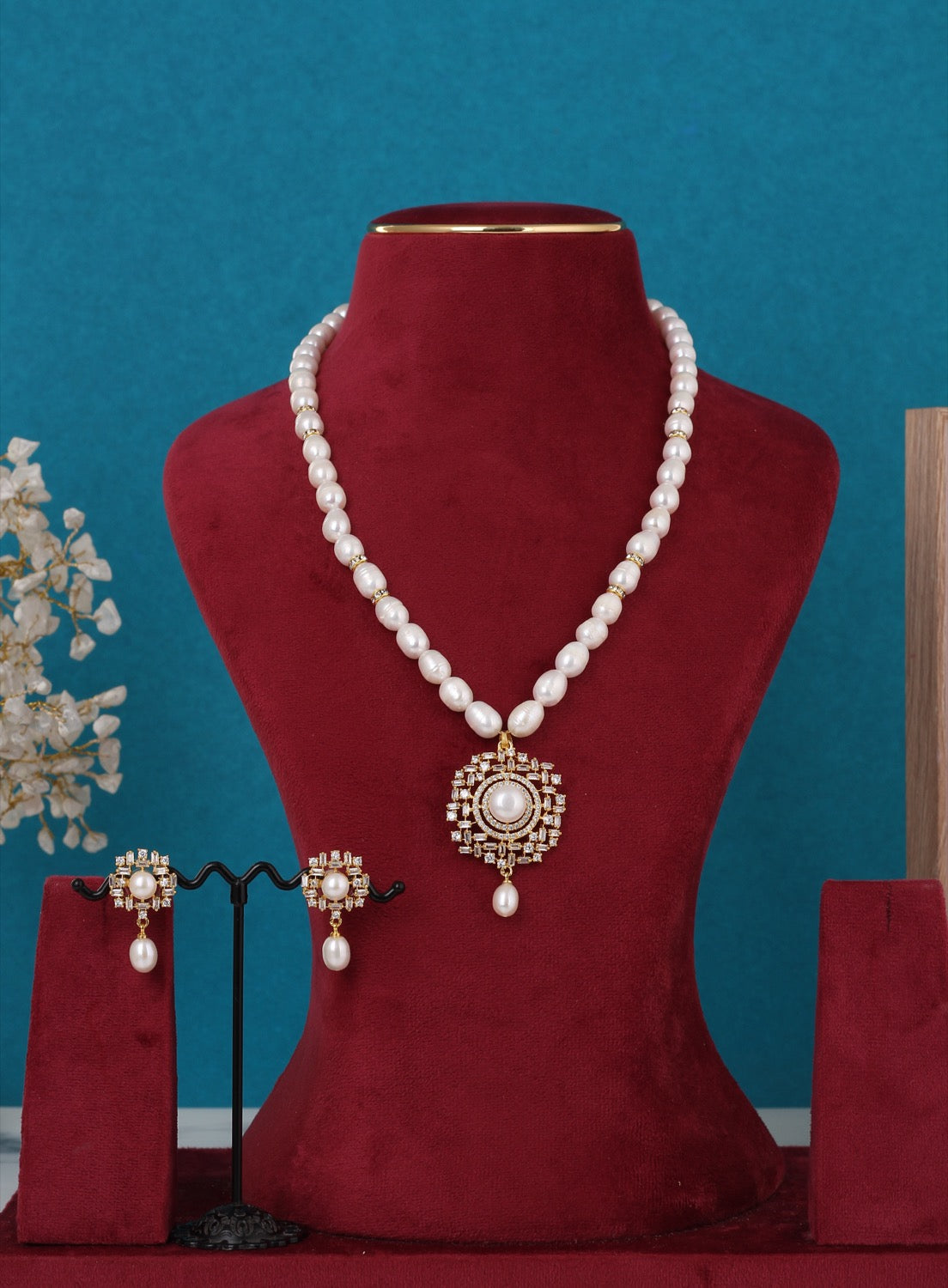 Real Pearls String Comes With Stone CZ Studded Pendant Set n Certificate(D.No ADPRLS3235)