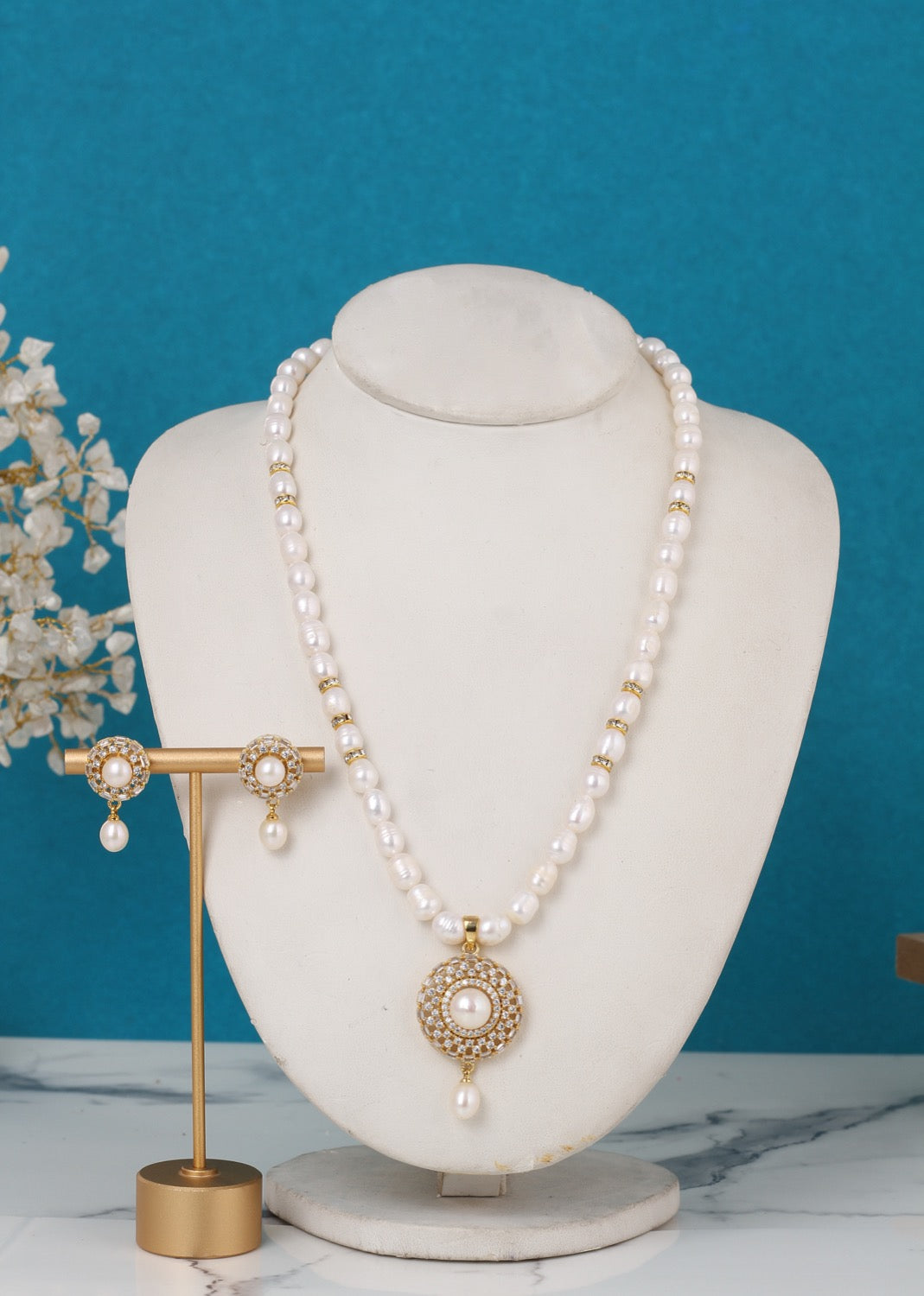 Real Pearls String Comes With Stone CZ Studded Pendant Set n Certificate(D.No ADPRLS3236)