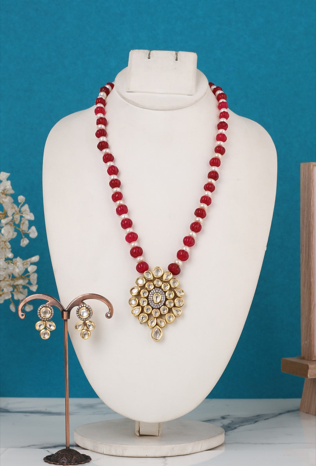 Real Pearls String Comes With Kundan Stone Studded Pendant Set n Certificate(D.No ADPRLS3237)