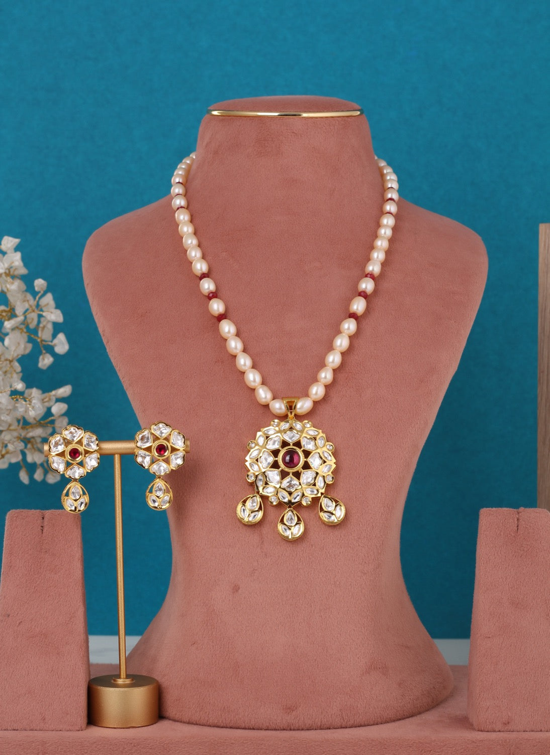 Real Pearls String Comes With Kundan Stone Studded Pendant Set n Certificate(D.No ADPRLS3238)