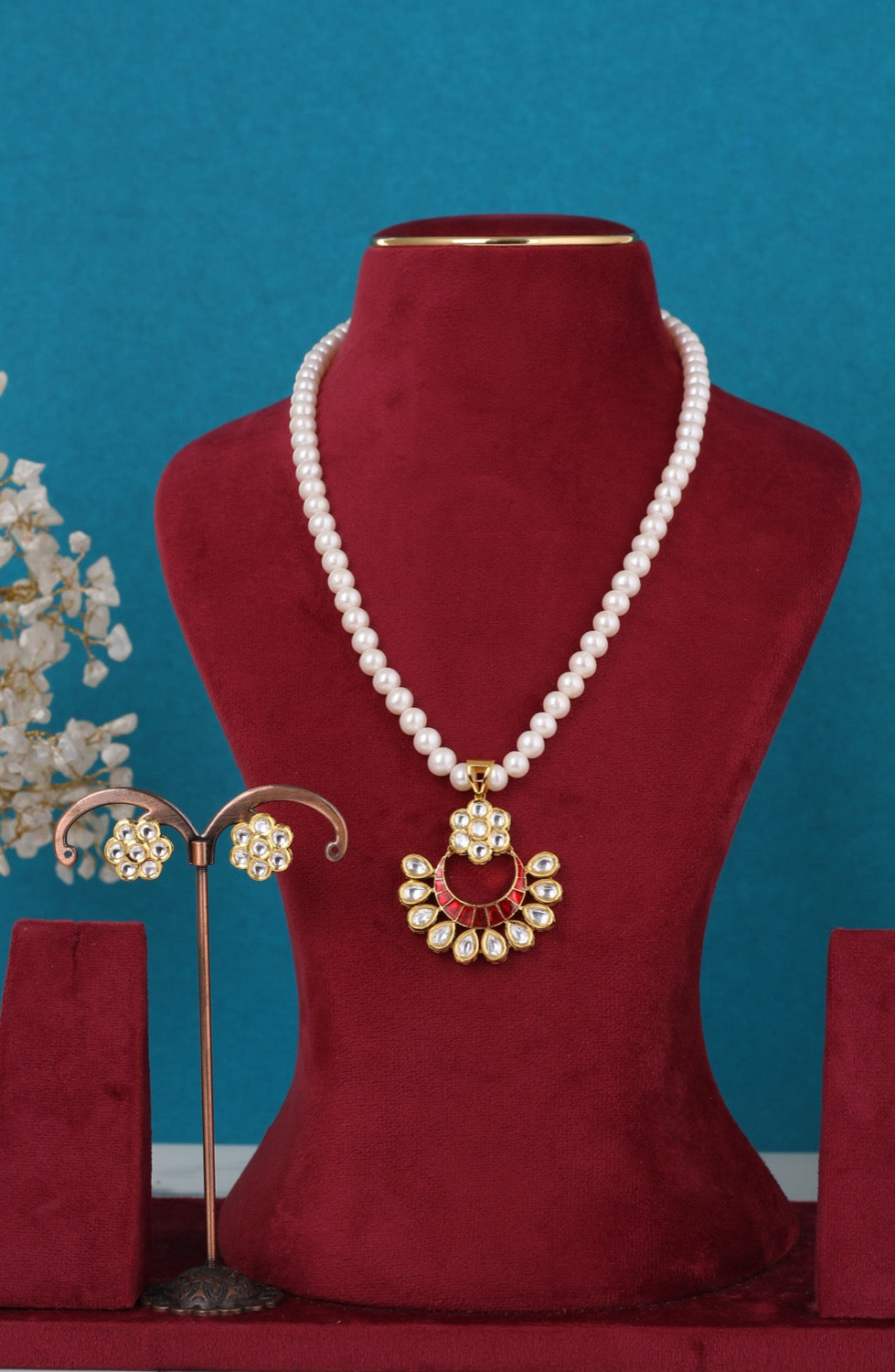Real Pearls String Comes With Kundan Stone Studded Pendant Set n Certificate(D.No ADPRLS3240)